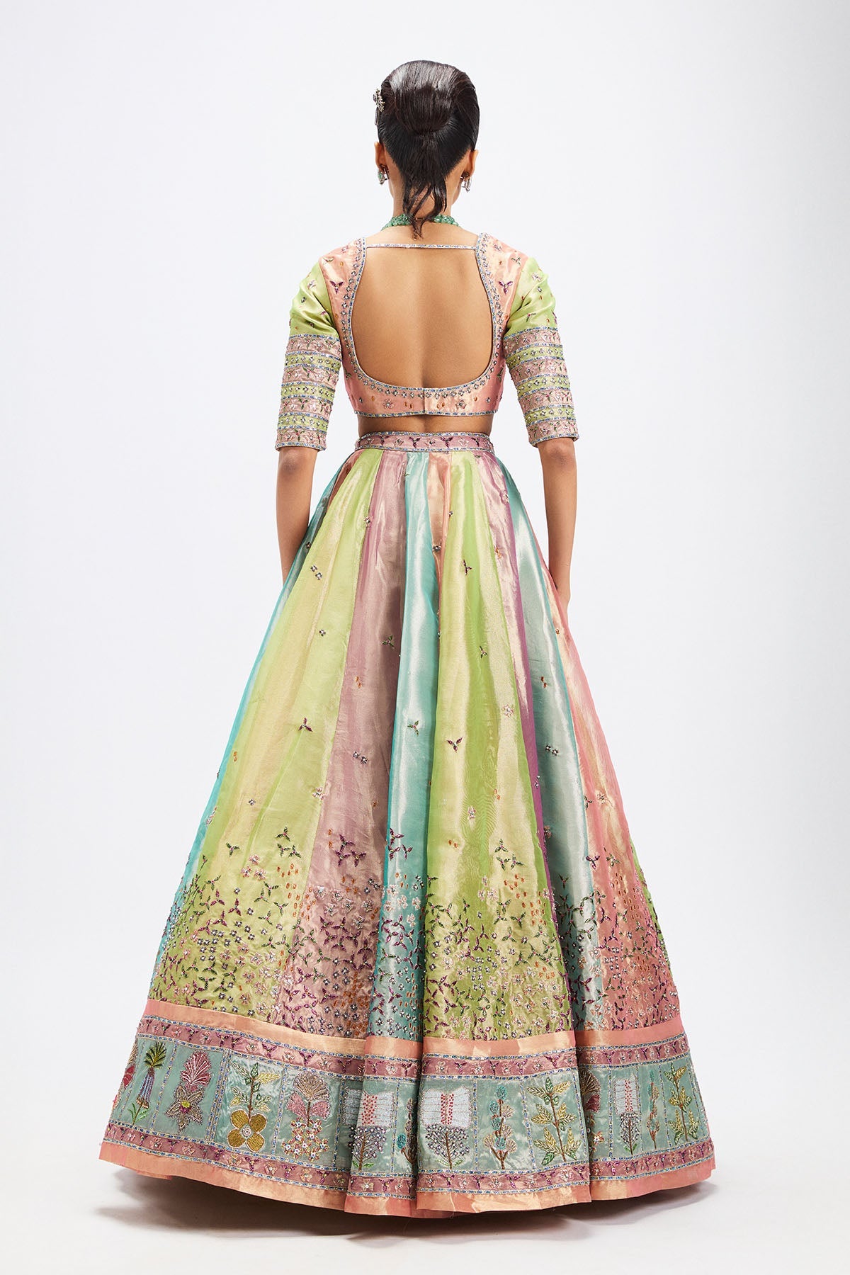 Camélia - Pop Multicoloured Tissue Lehenga Set