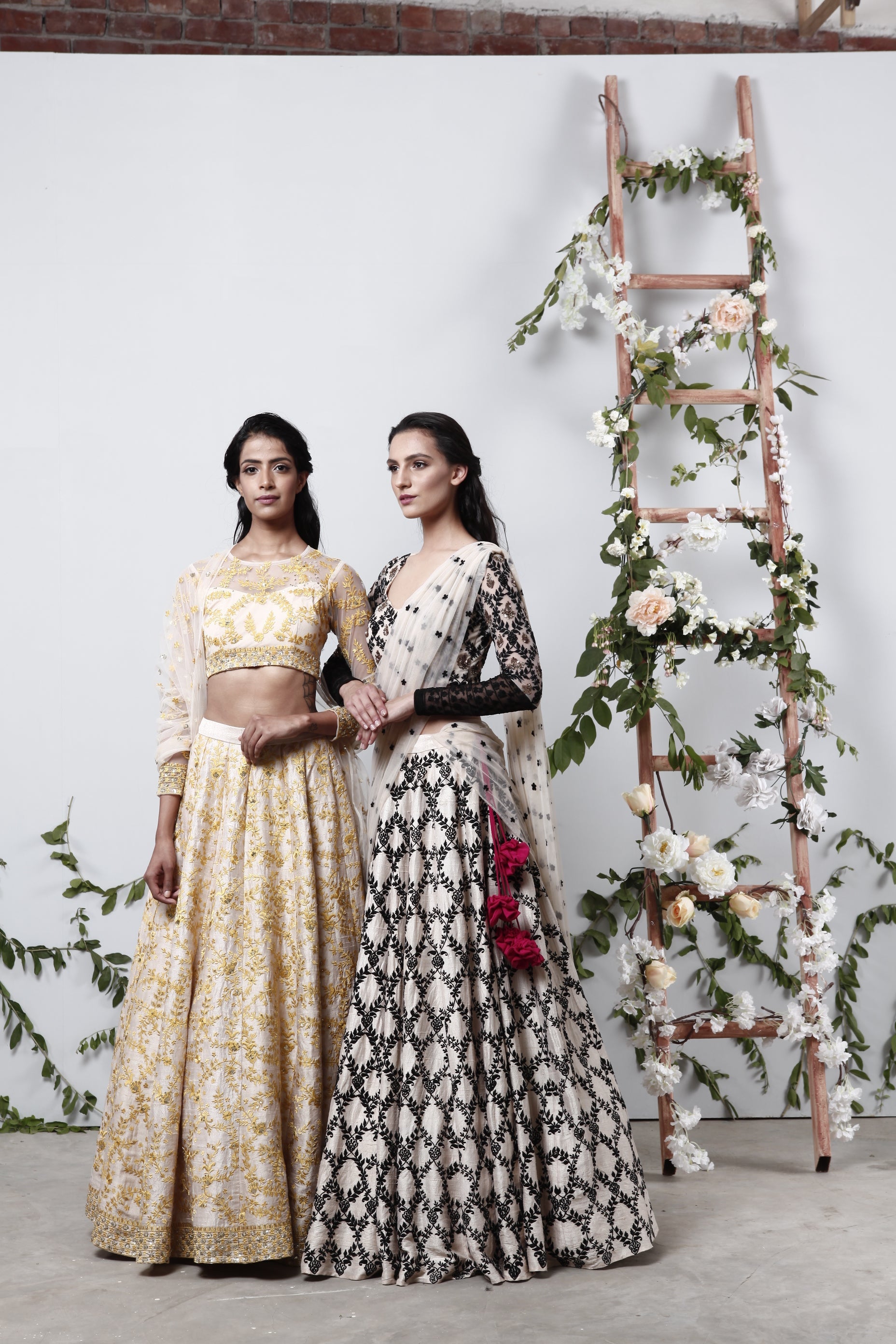 Cream With Black Threadwork Lehenga