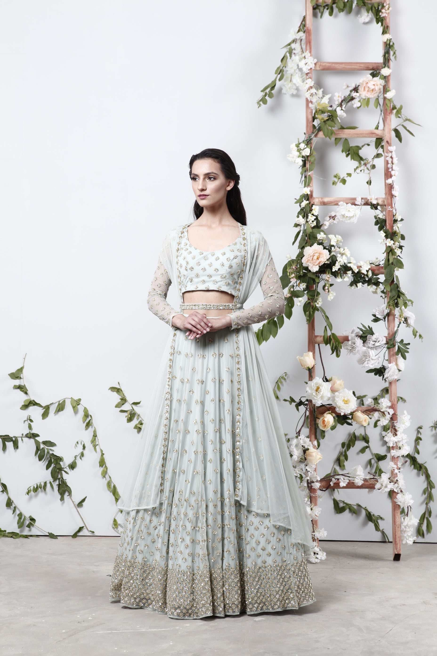 Powder Blue Shimmer Lehenga Set