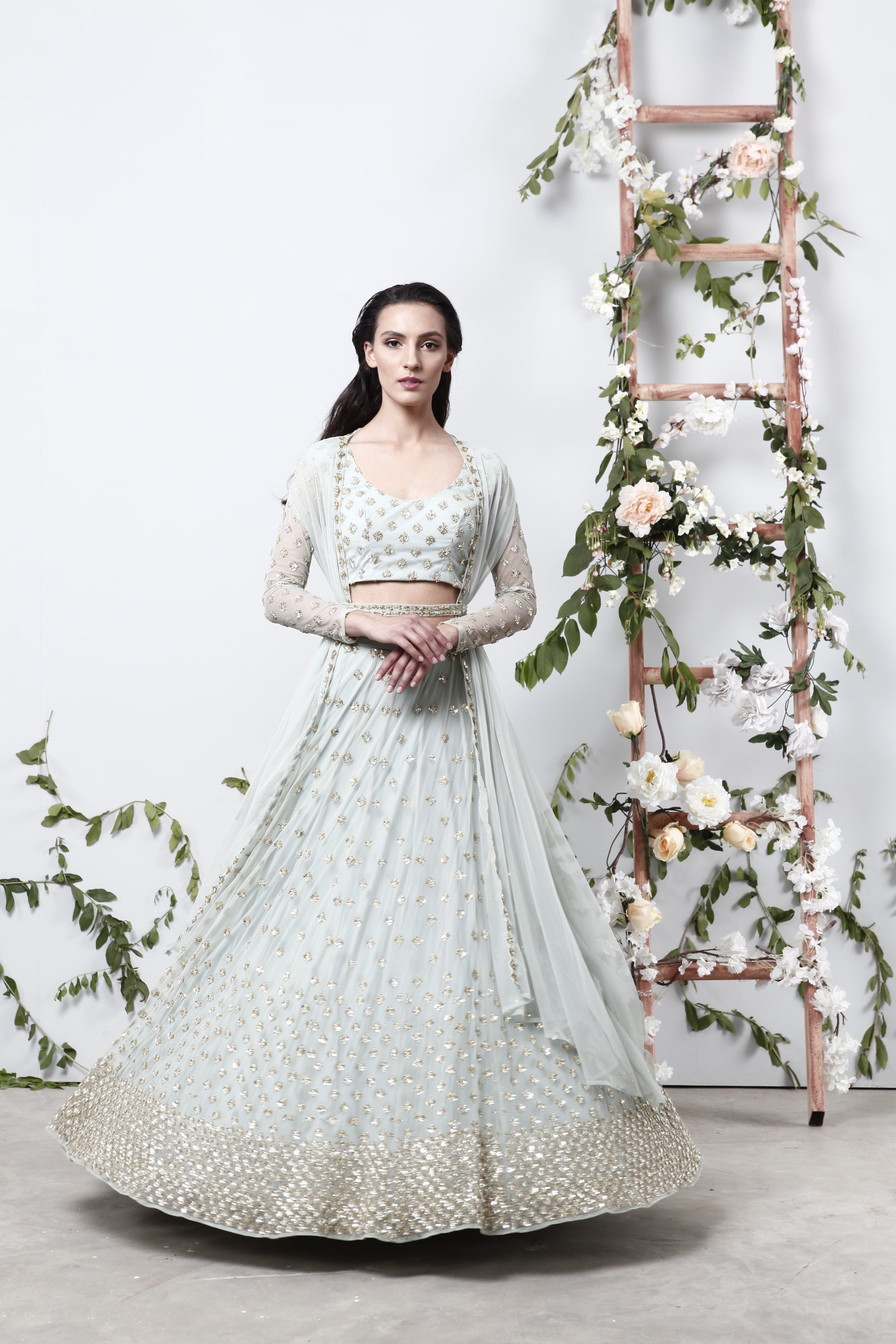 Powder Blue Shimmer Lehenga Set