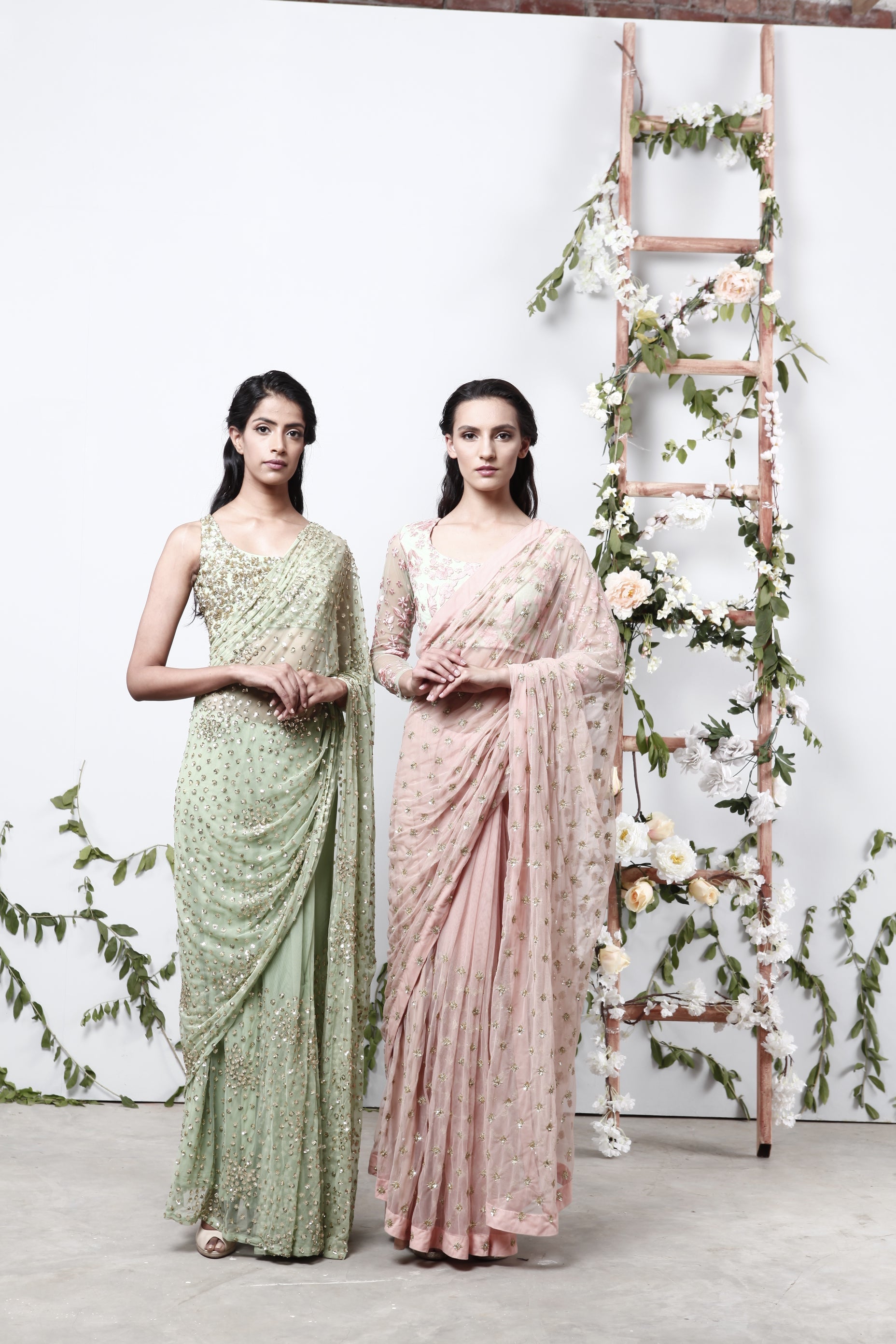 Off White Shimmer Saree Set