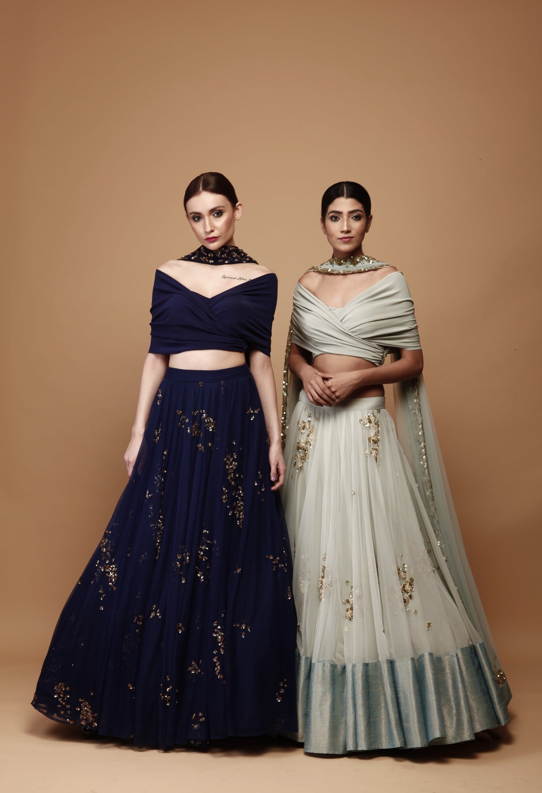 Navy Blue Lehenga With Wrap Blouse