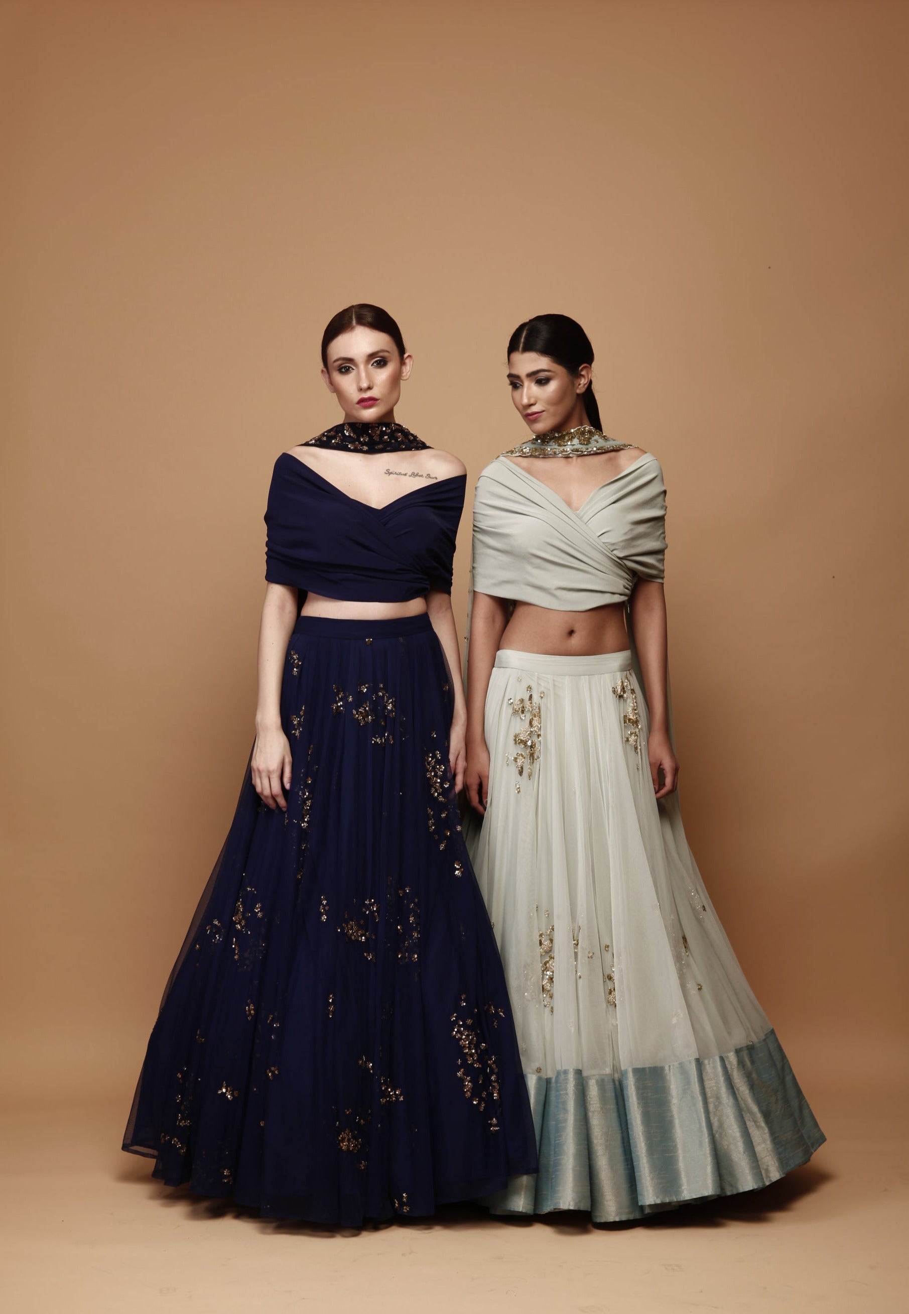 Navy Blue Lehenga With Wrap Blouse