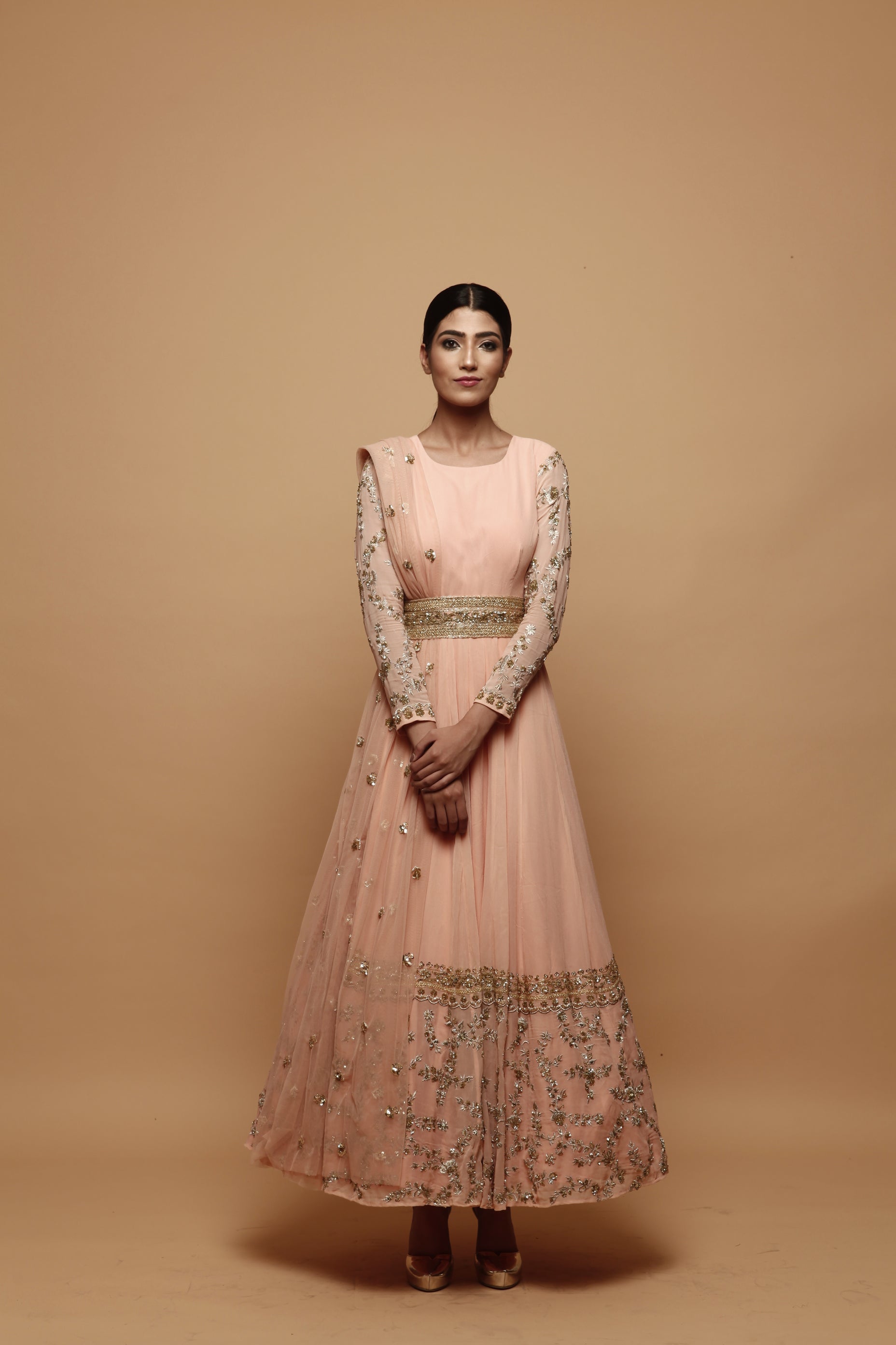 Pink Anarkali Suit With Gold Border