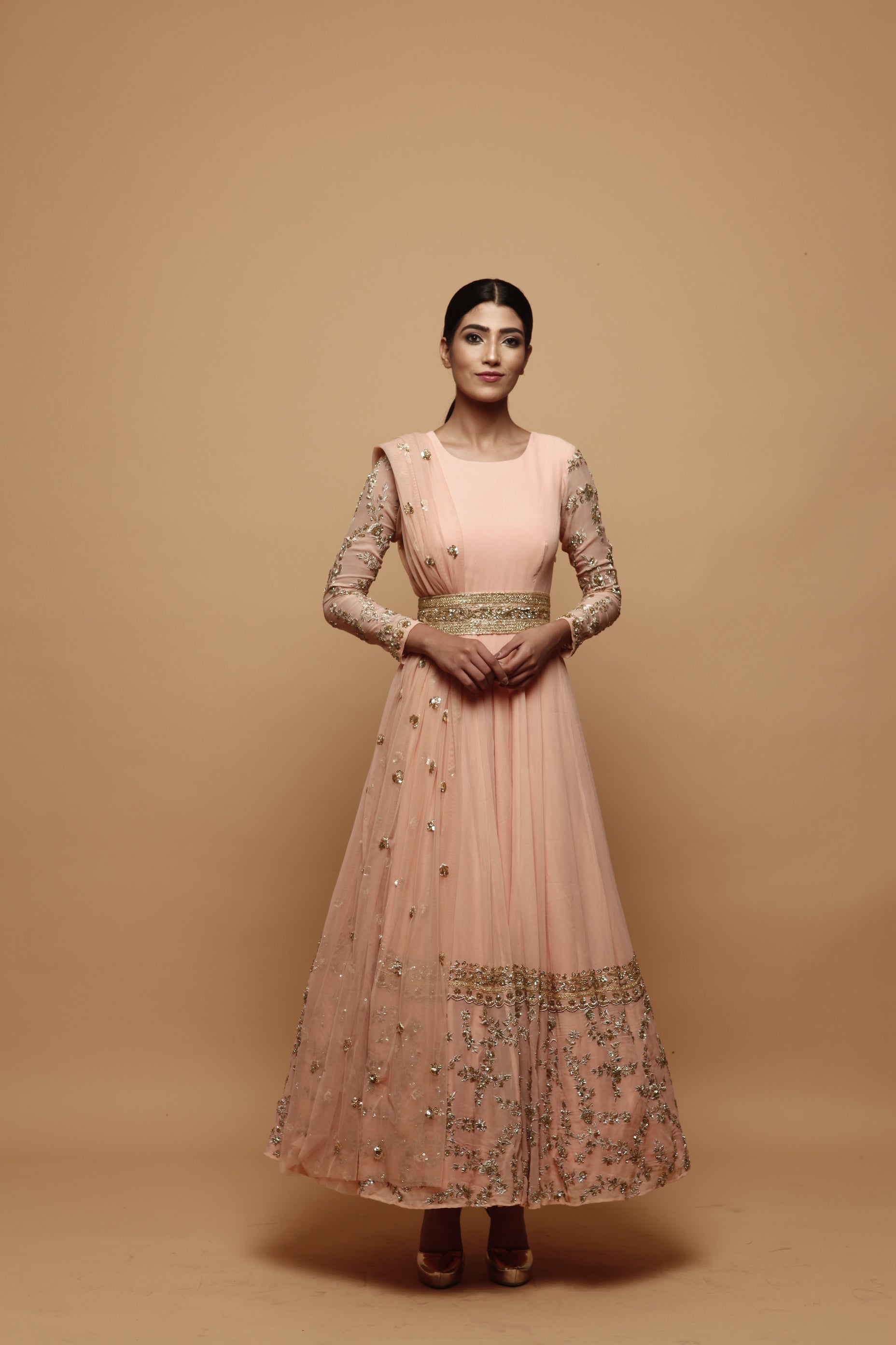 Pink Anarkali Suit With Gold Border