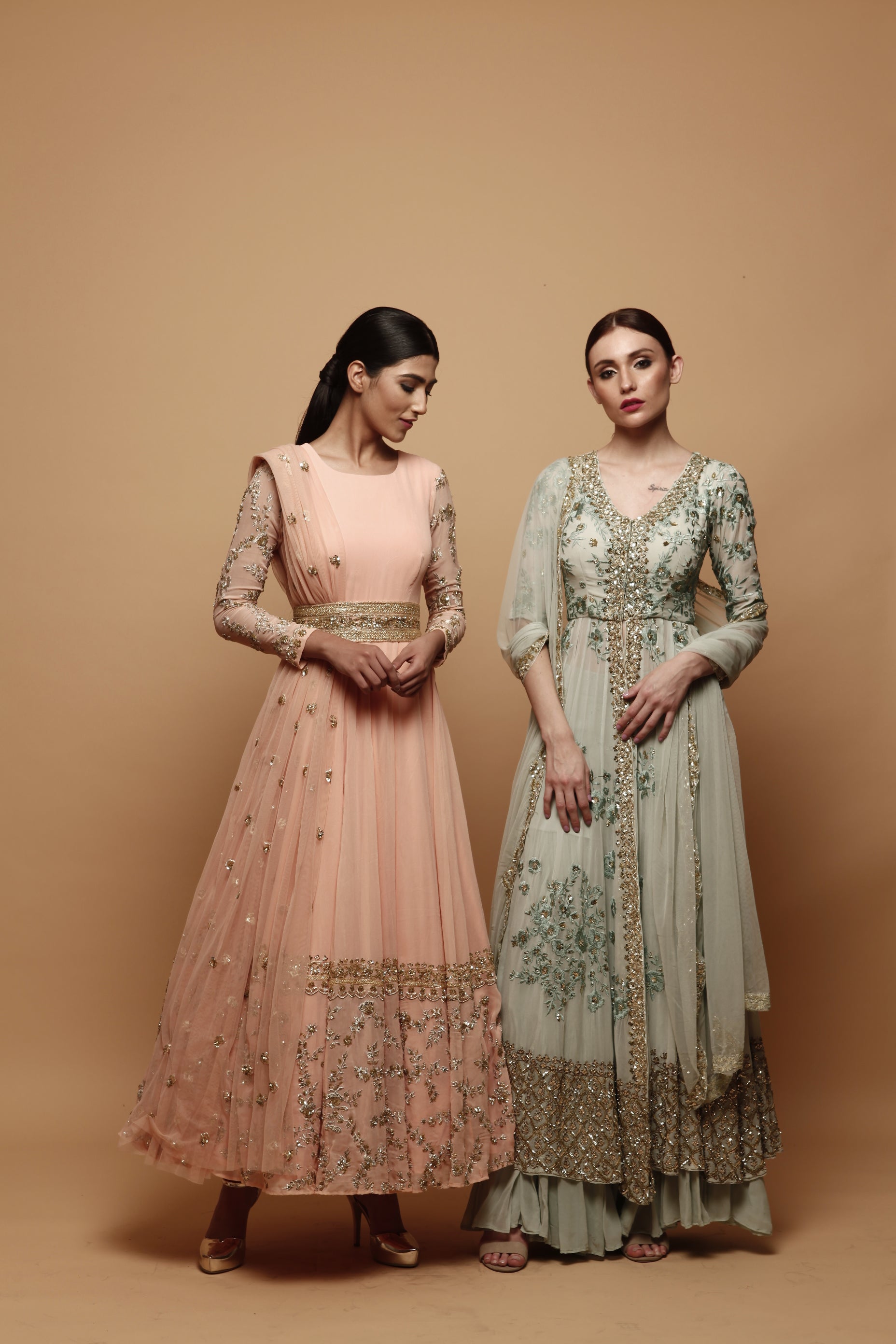 Pink Anarkali Suit With Gold Border