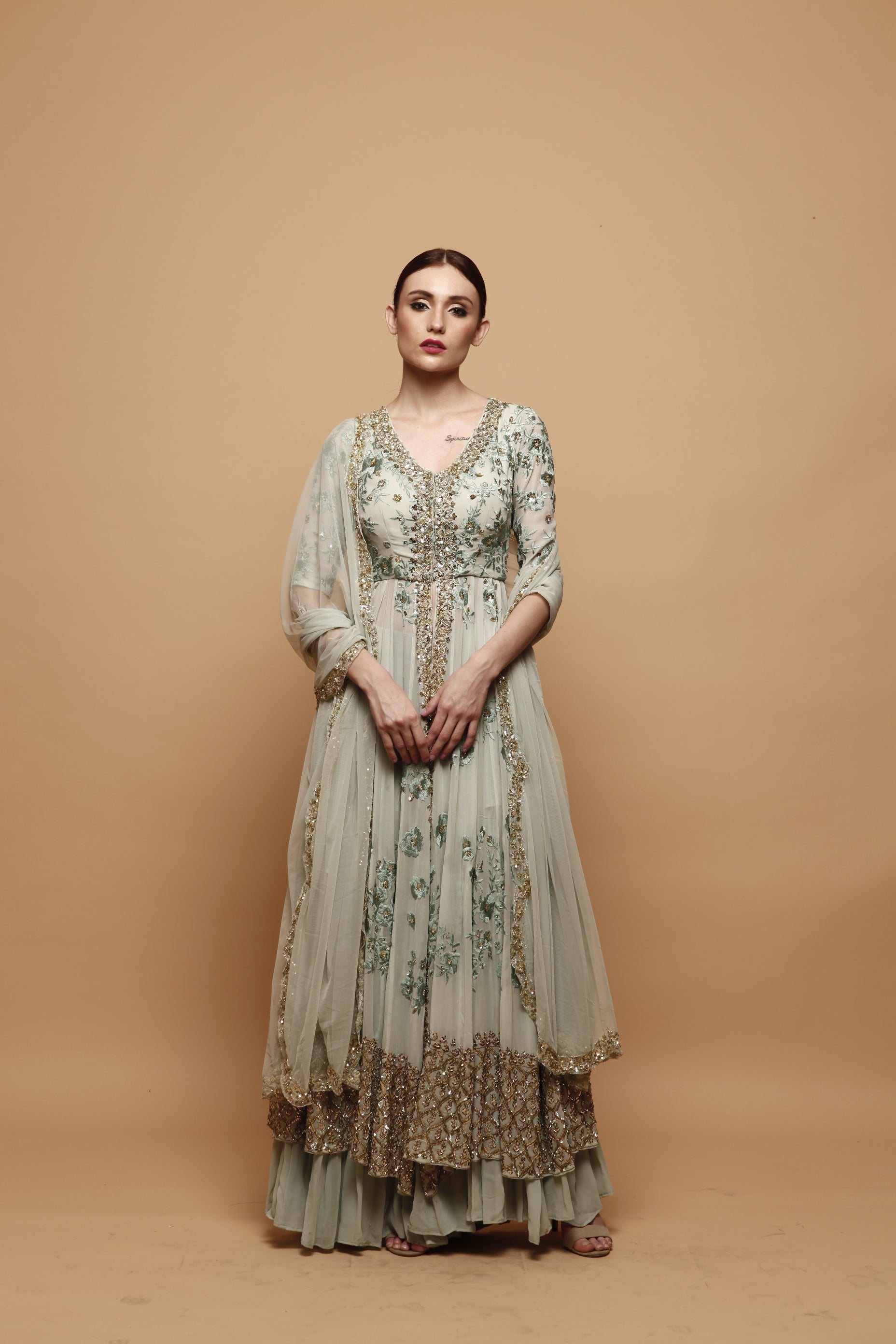 Powder Blue Front Open Jacket With Garrara