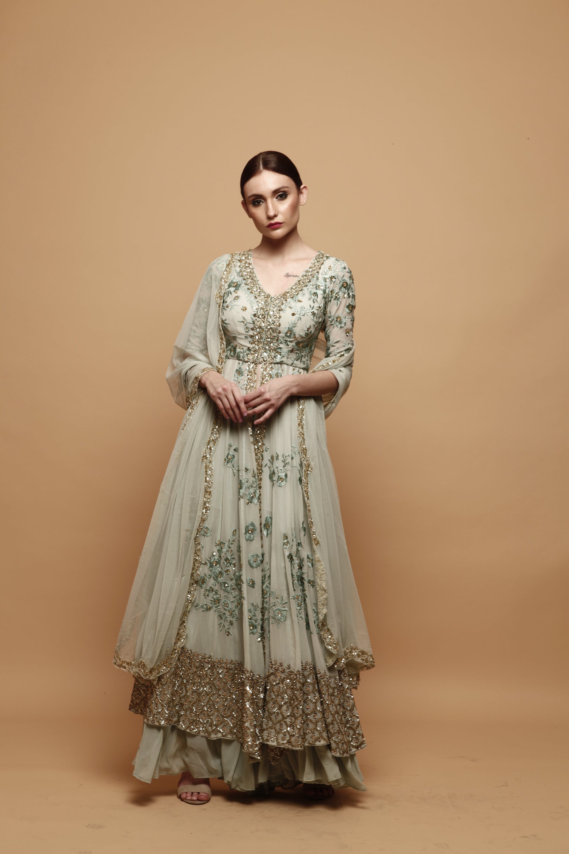 Powder Blue Front Open Jacket With Garrara