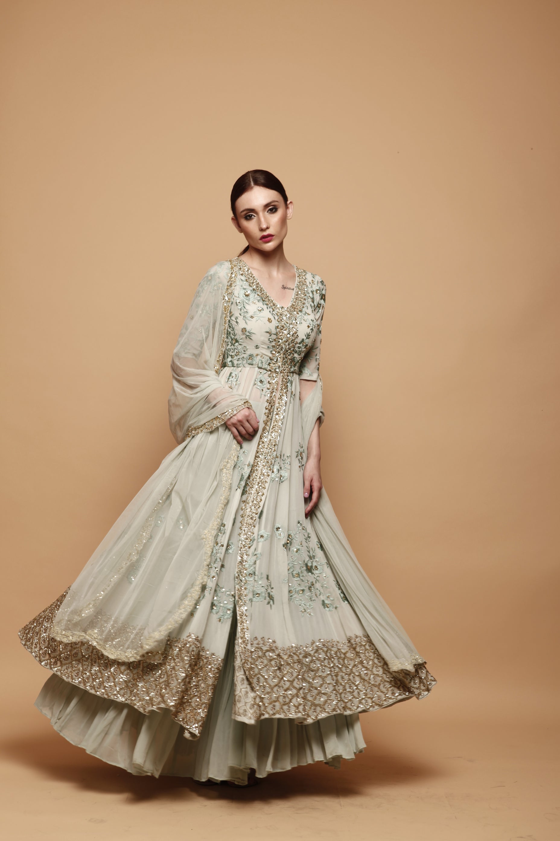 Powder Blue Front Open Jacket With Garrara