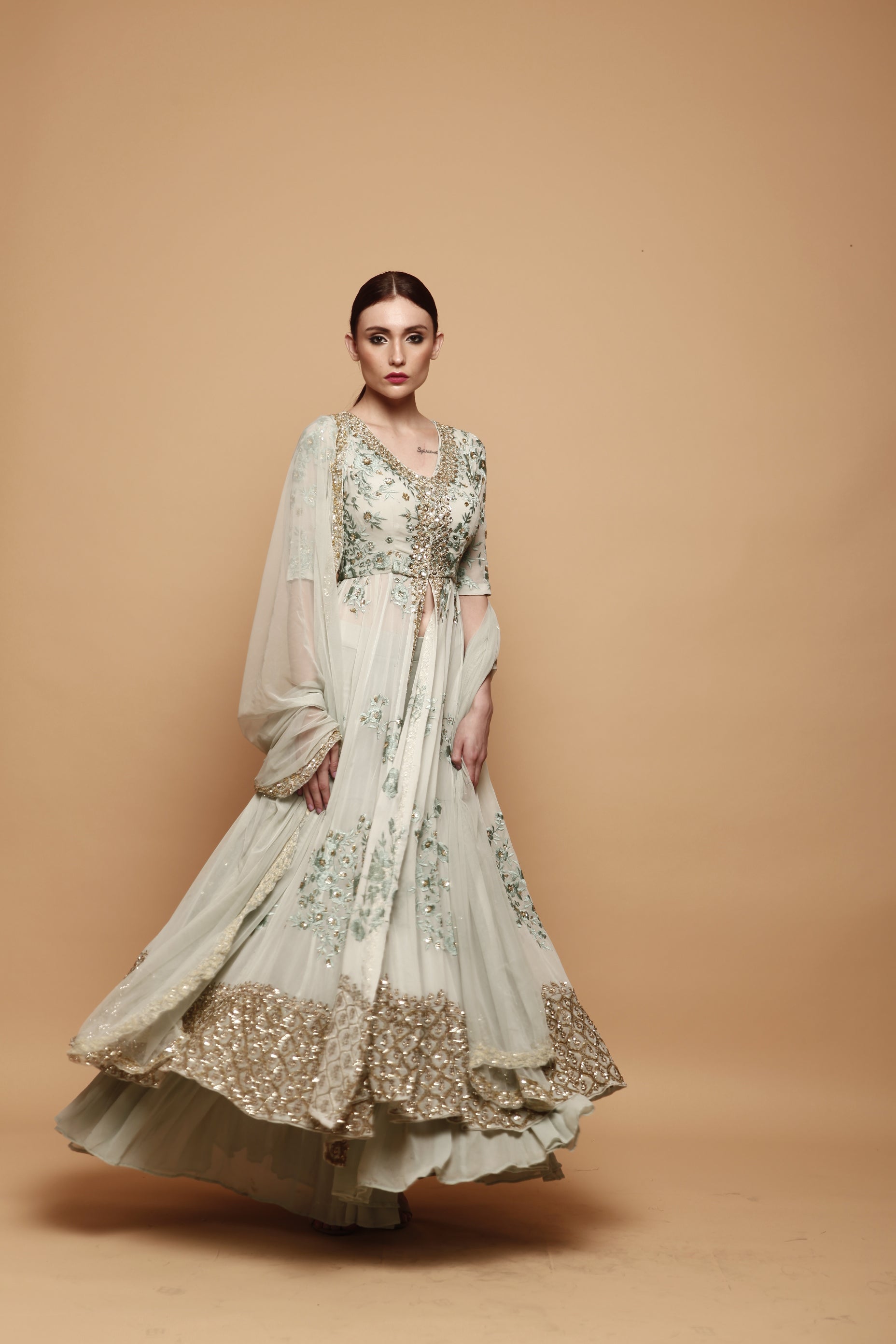 Powder Blue Front Open Jacket With Garrara