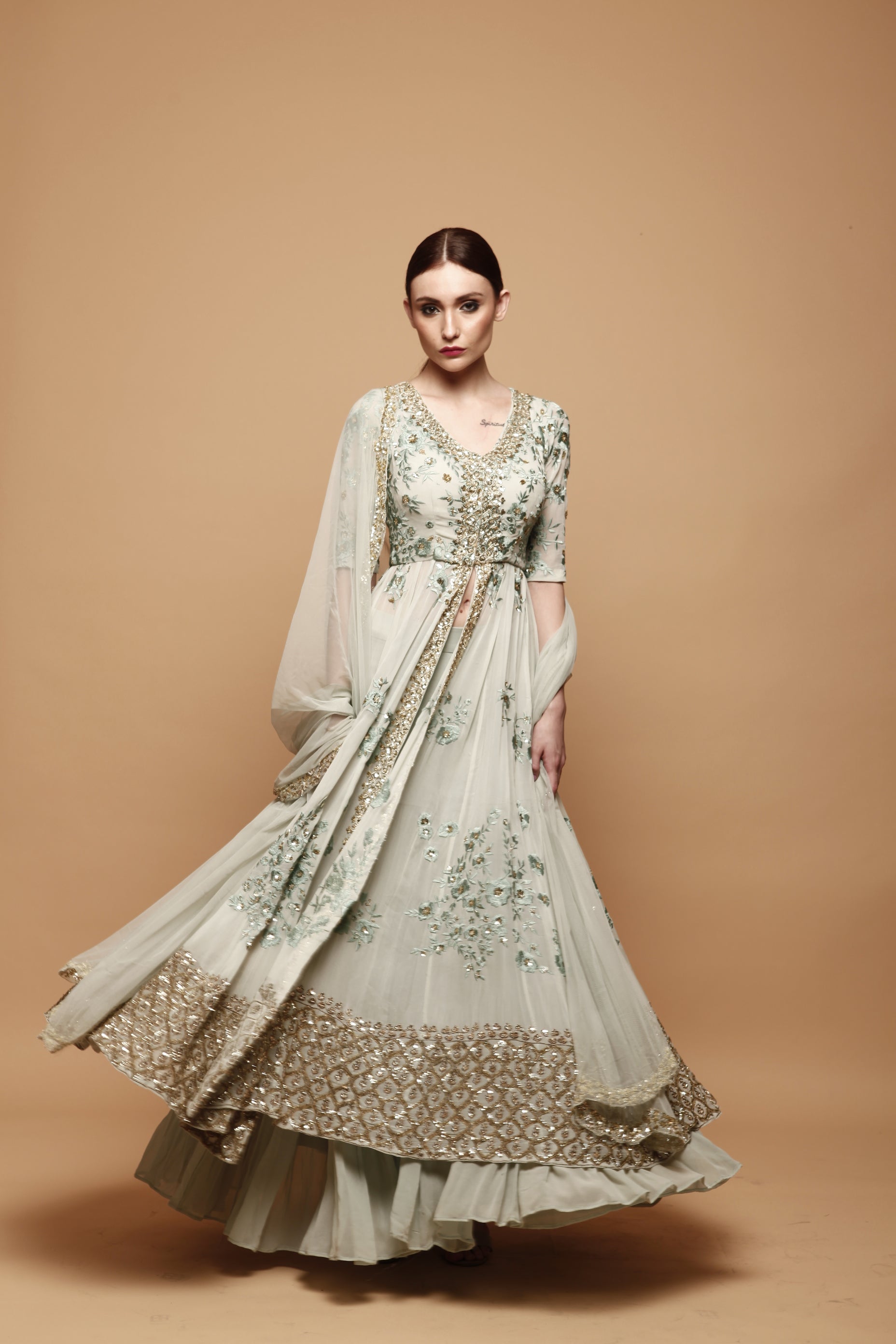 Powder Blue Front Open Jacket With Garrara