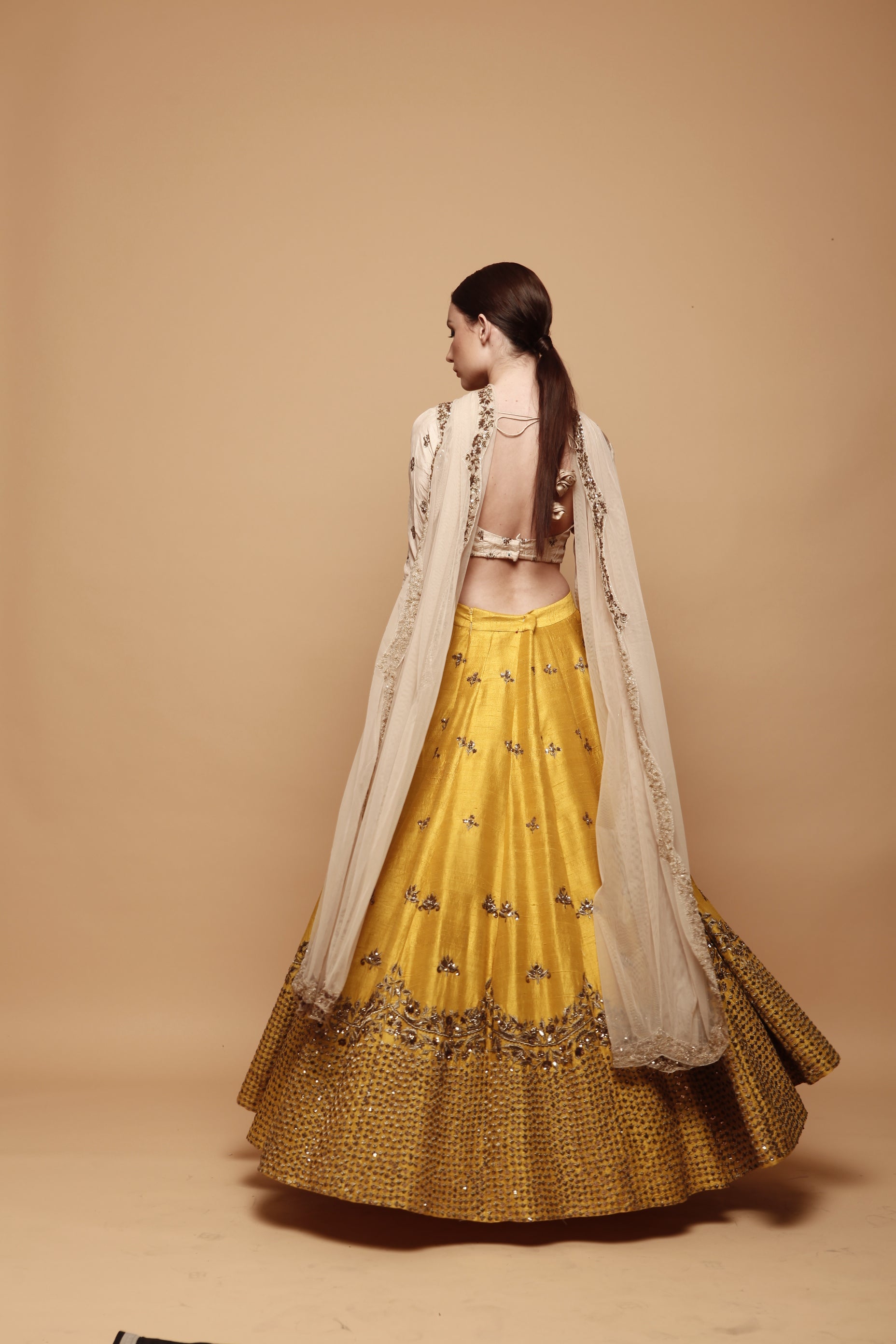 Mustard Yellow Lehenga With Cream Choli