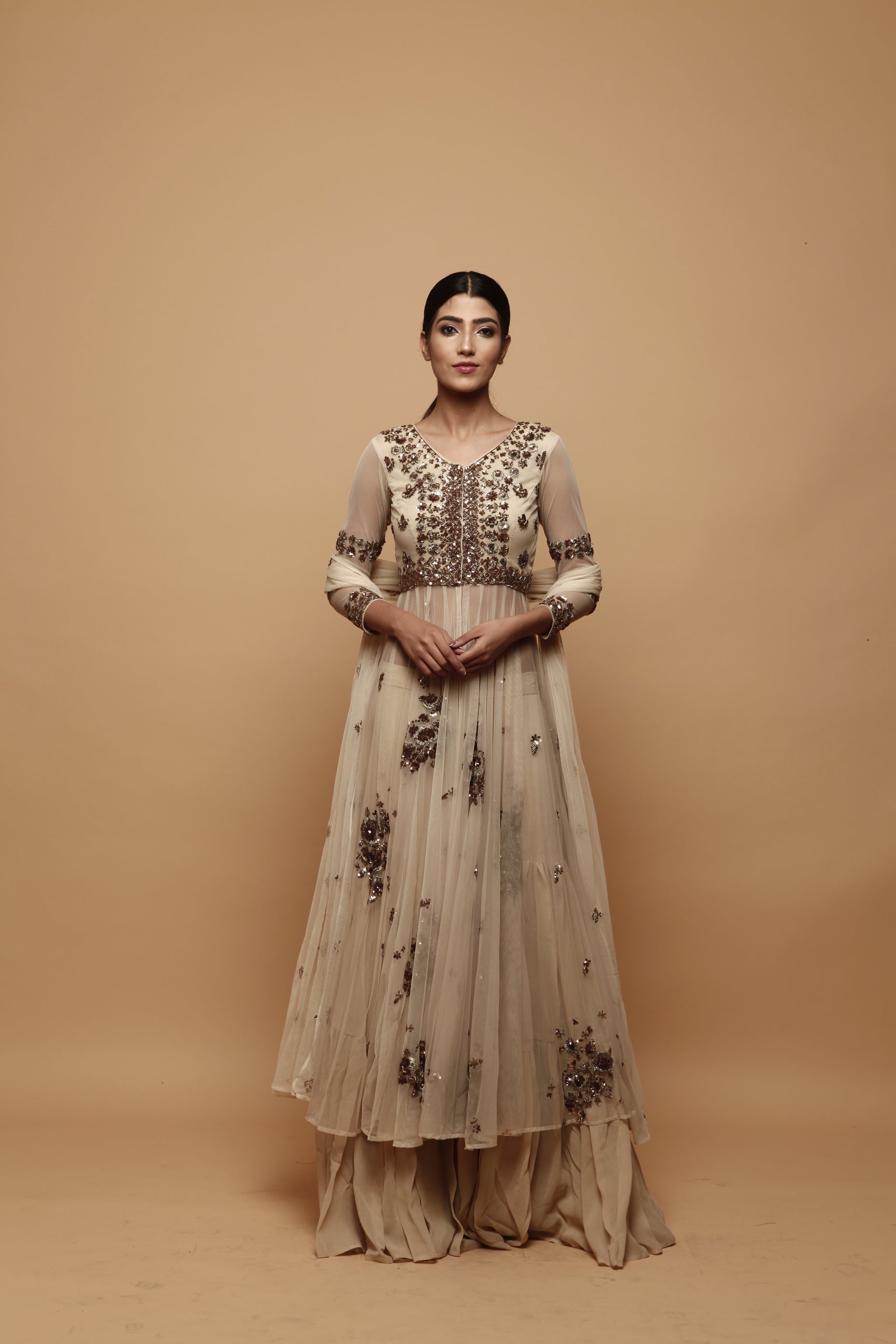 Crean Front Open Jacket With Flared Pants