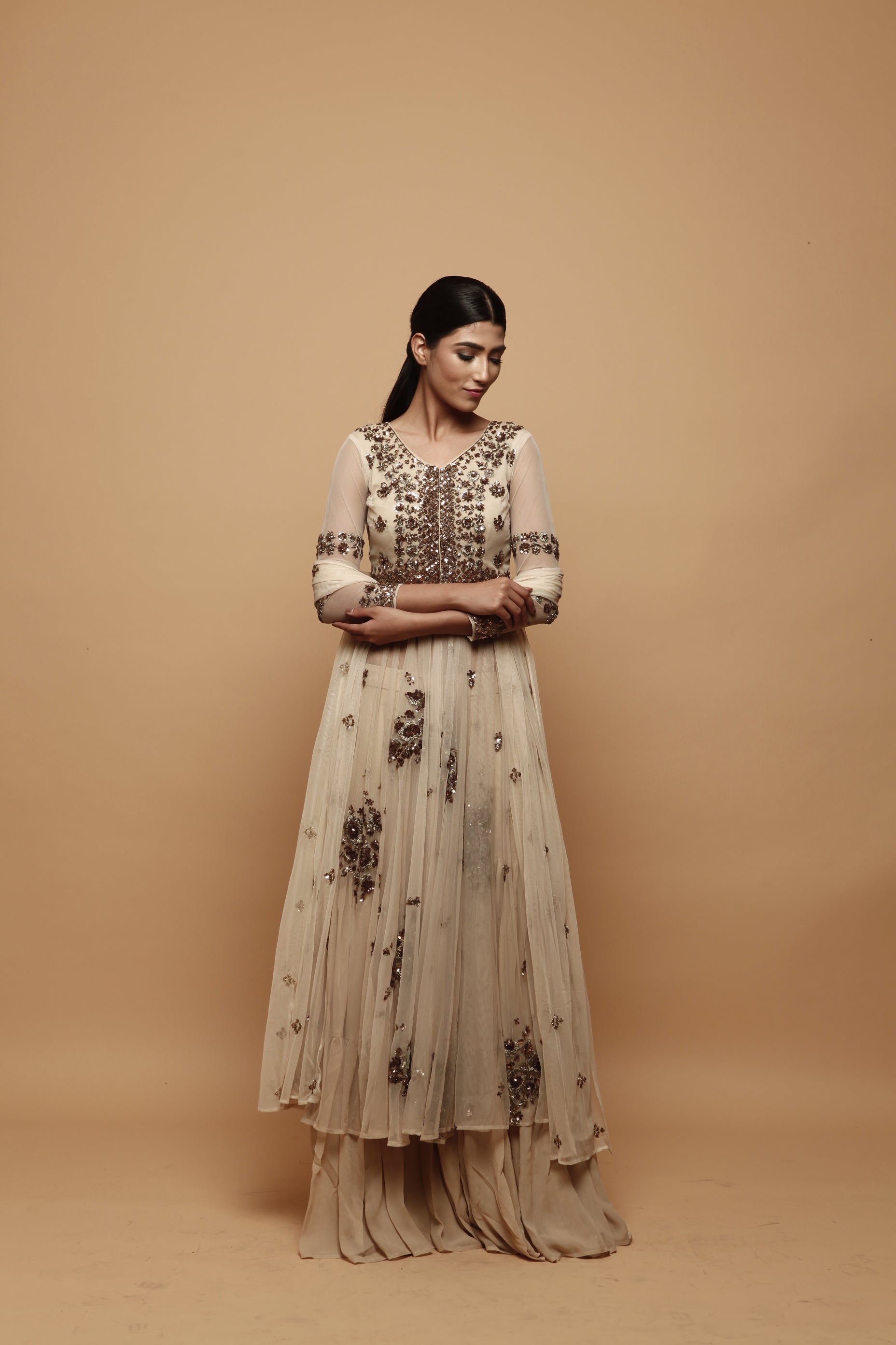 Crean Front Open Jacket With Flared Pants