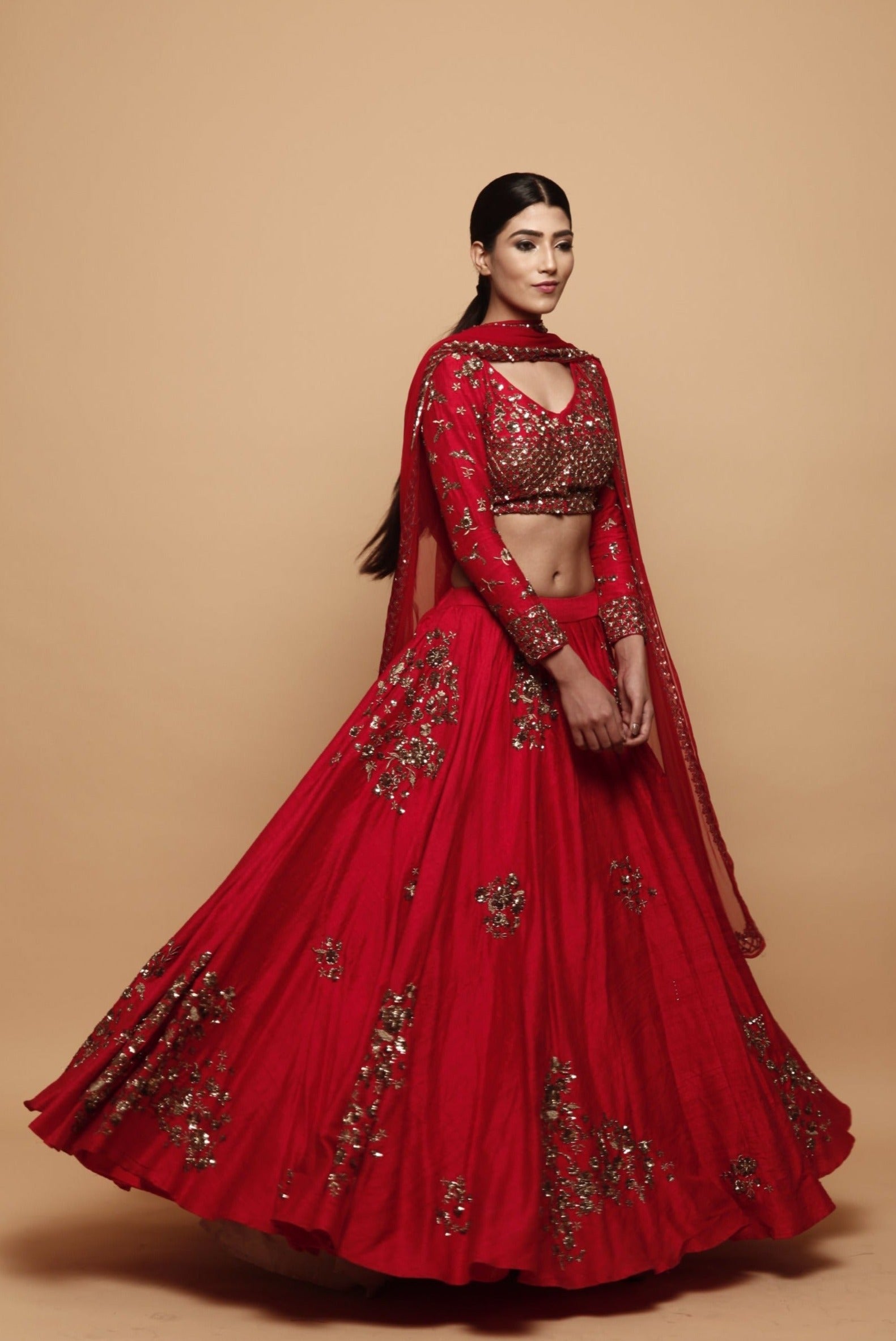 Red Lehenga With Gold Floral Work