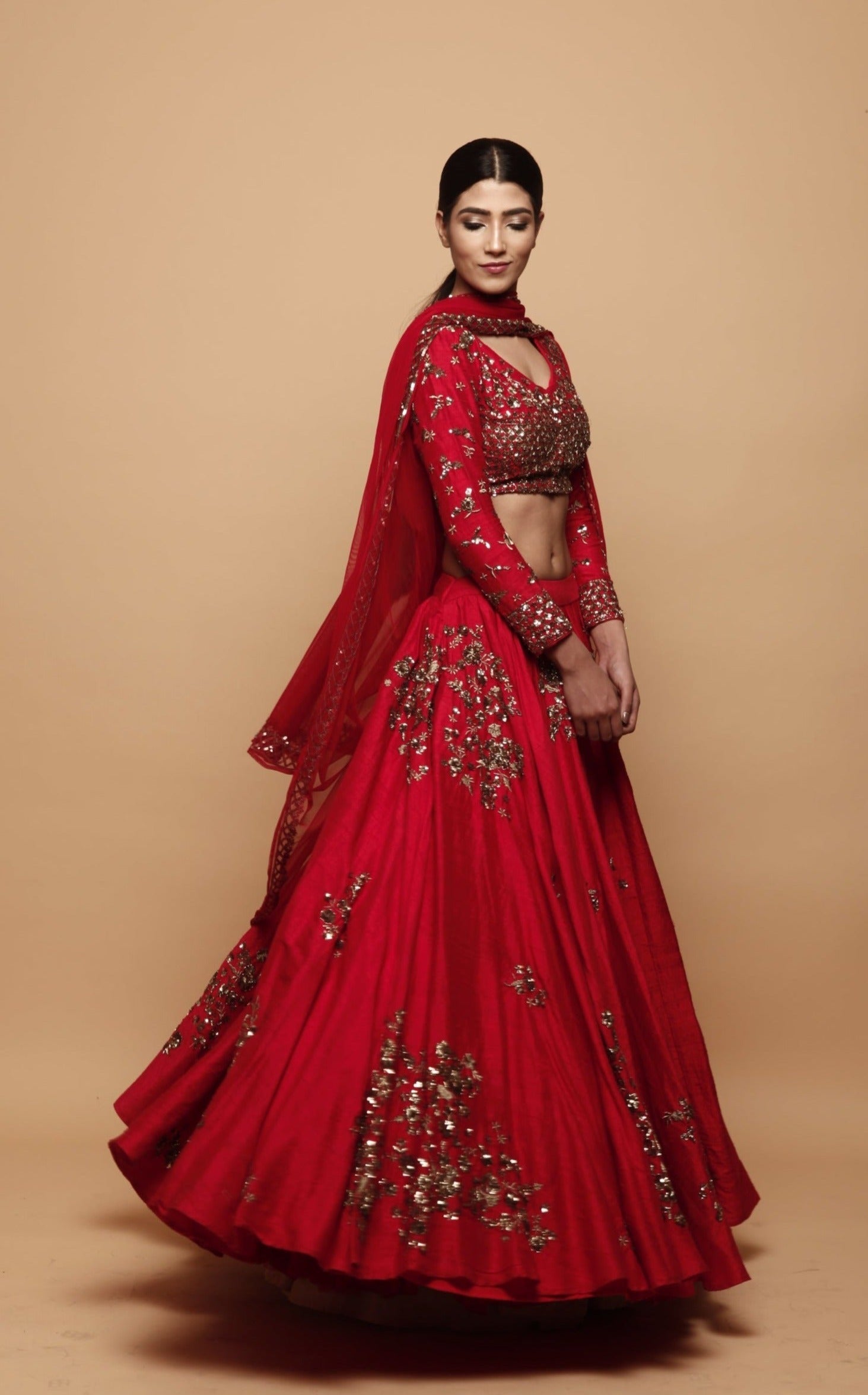 Red Lehenga With Gold Floral Work