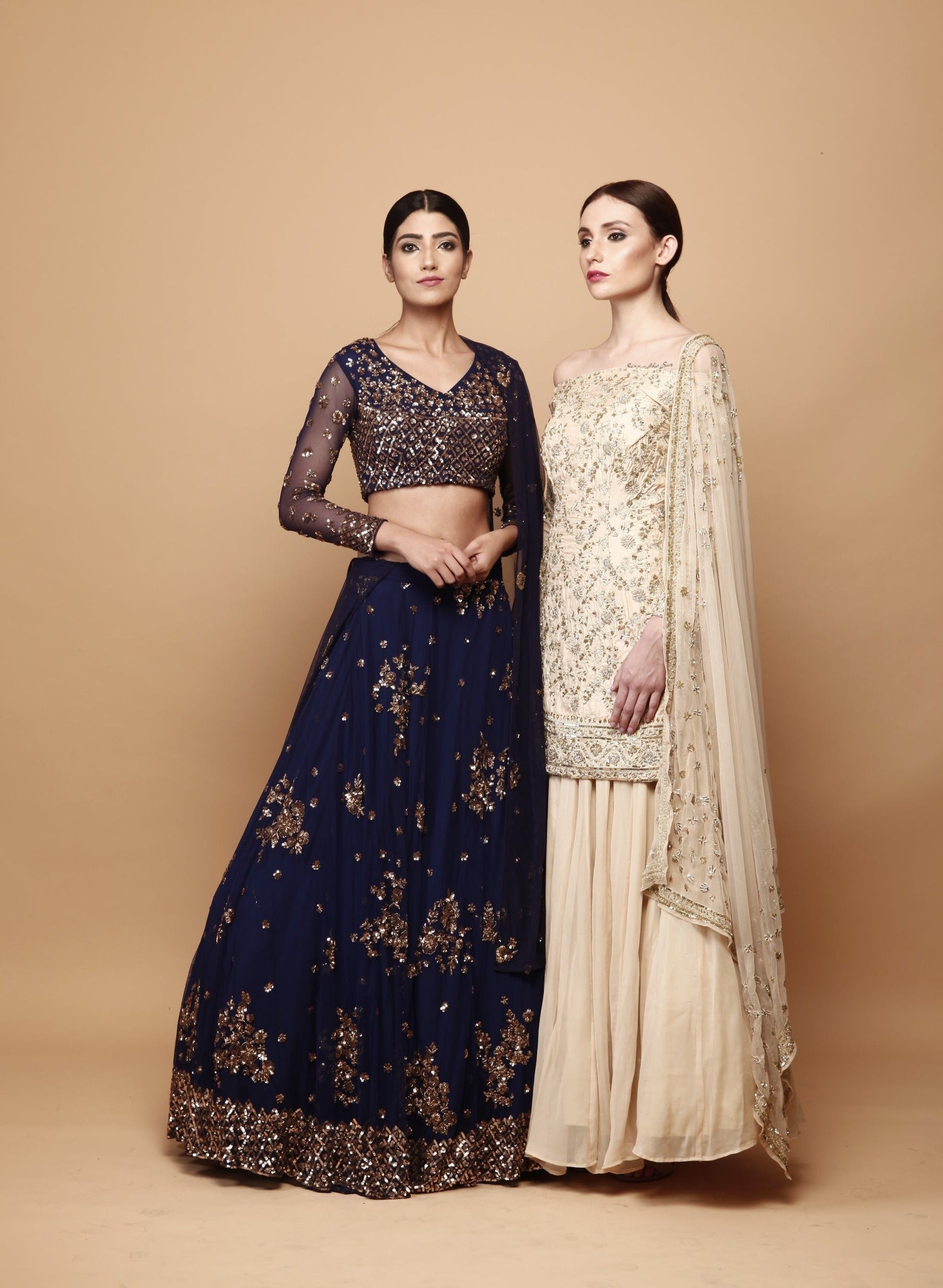 Navy Blue Floral Lehengaset