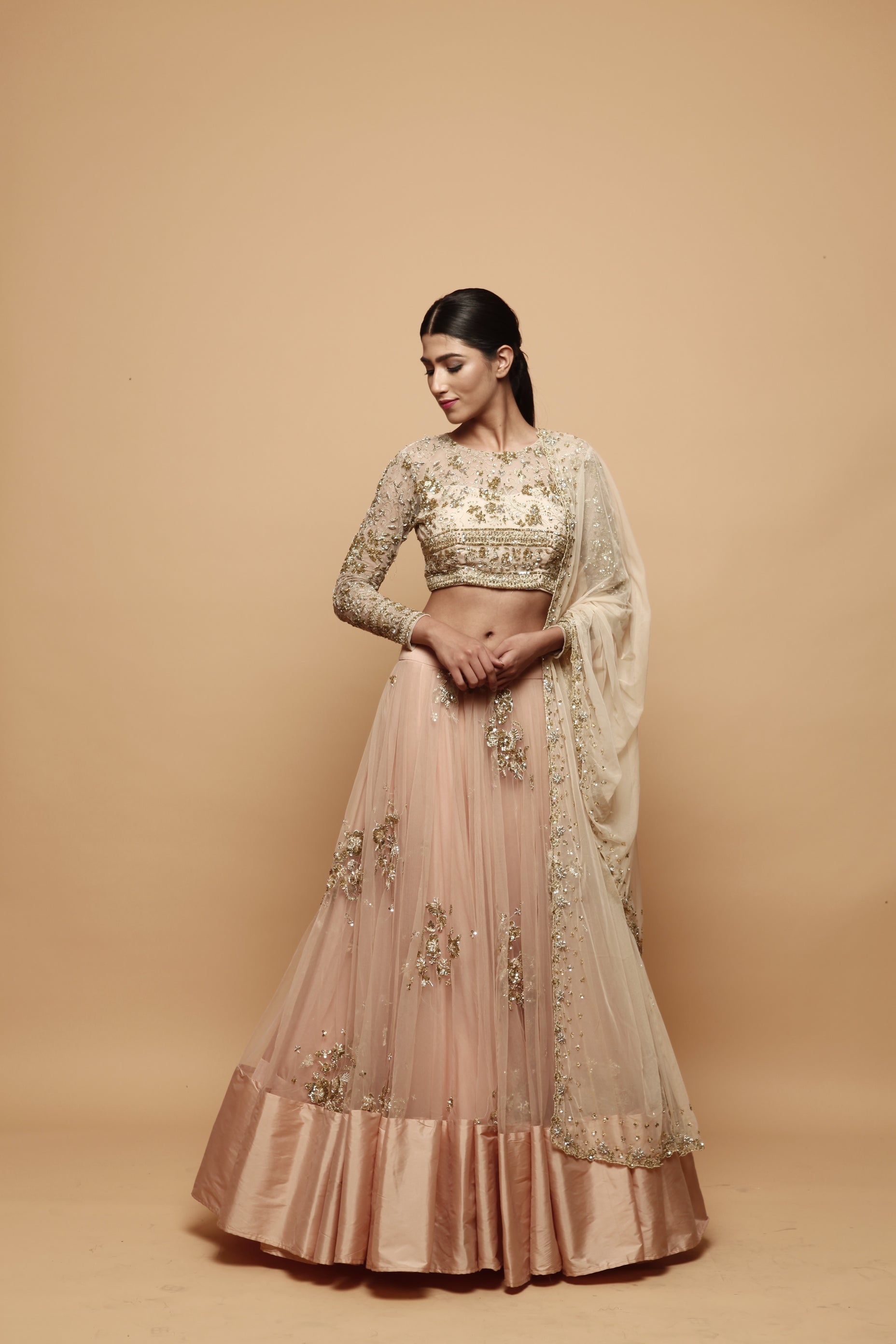 Powder Pink Lehenga With Off White Lehenga Set