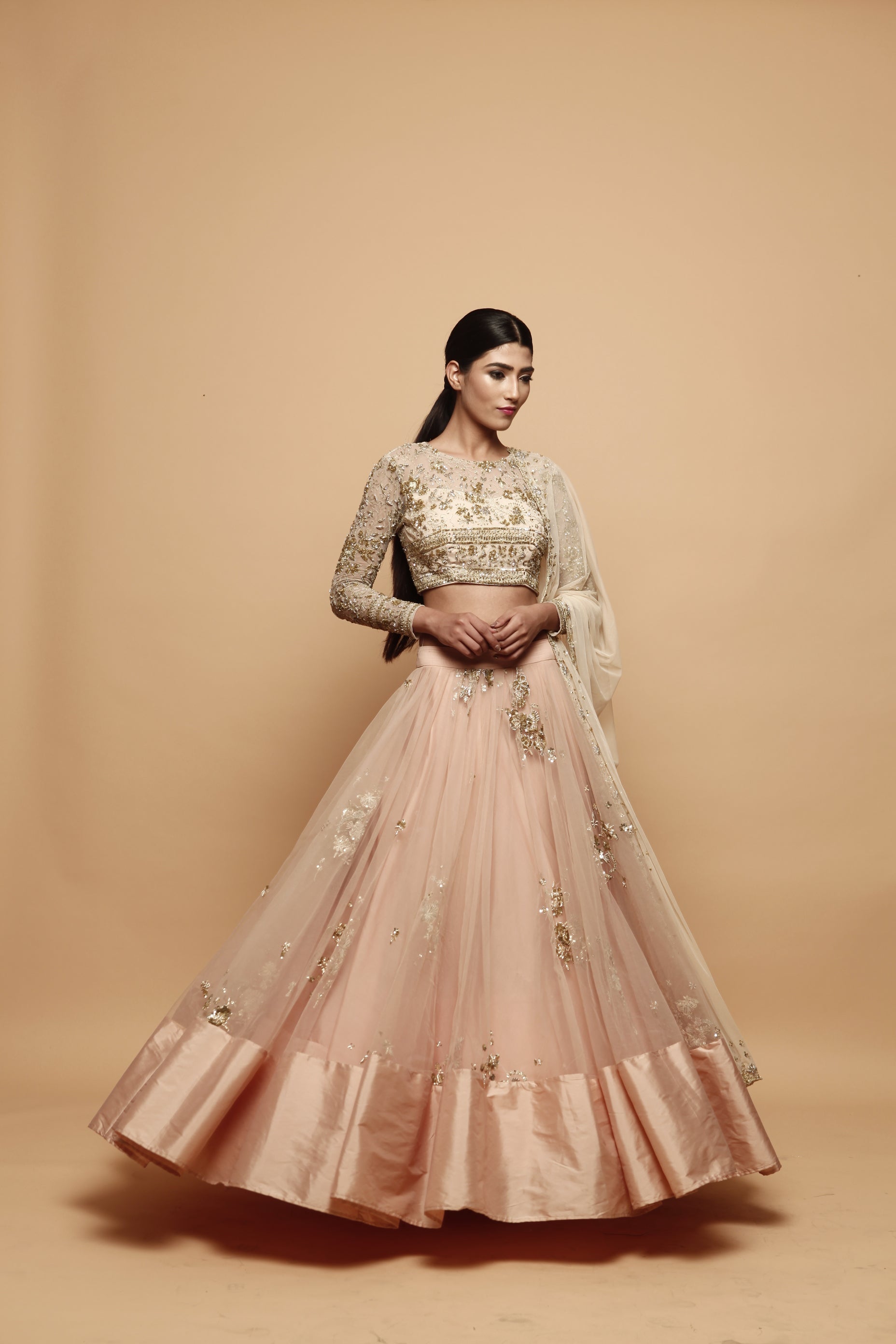 Powder Pink Lehenga With Off White Lehenga Set
