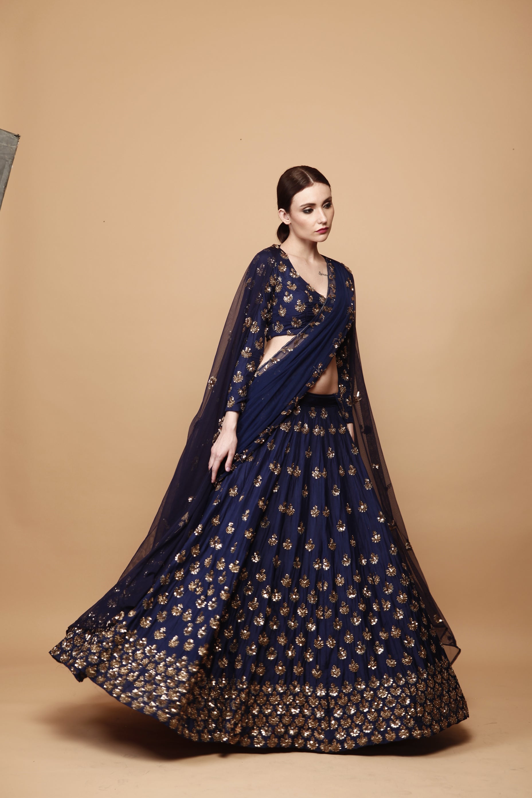Navy Blue Embroidery Booti Lehenga Set