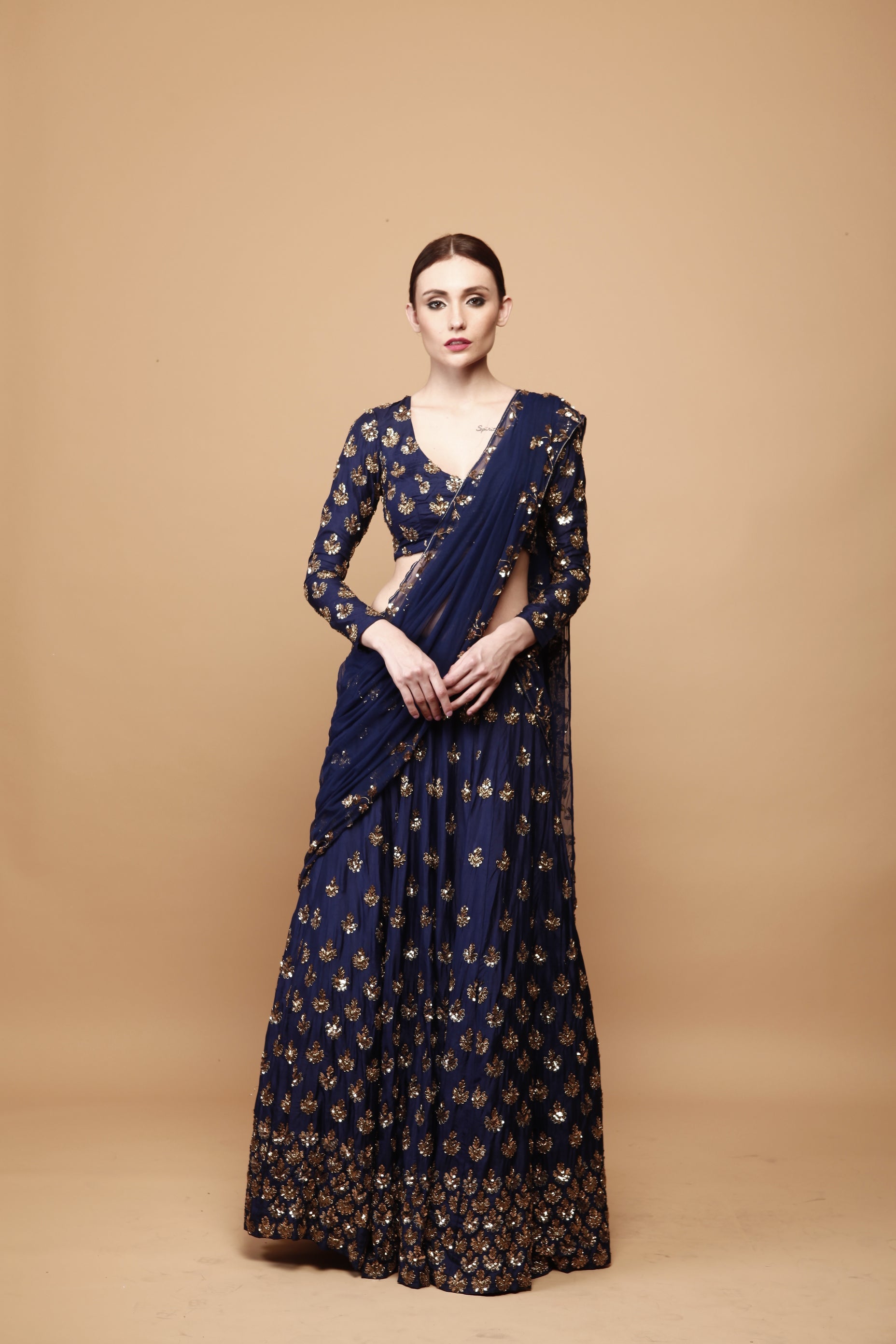Navy Blue Embroidery Booti Lehenga Set