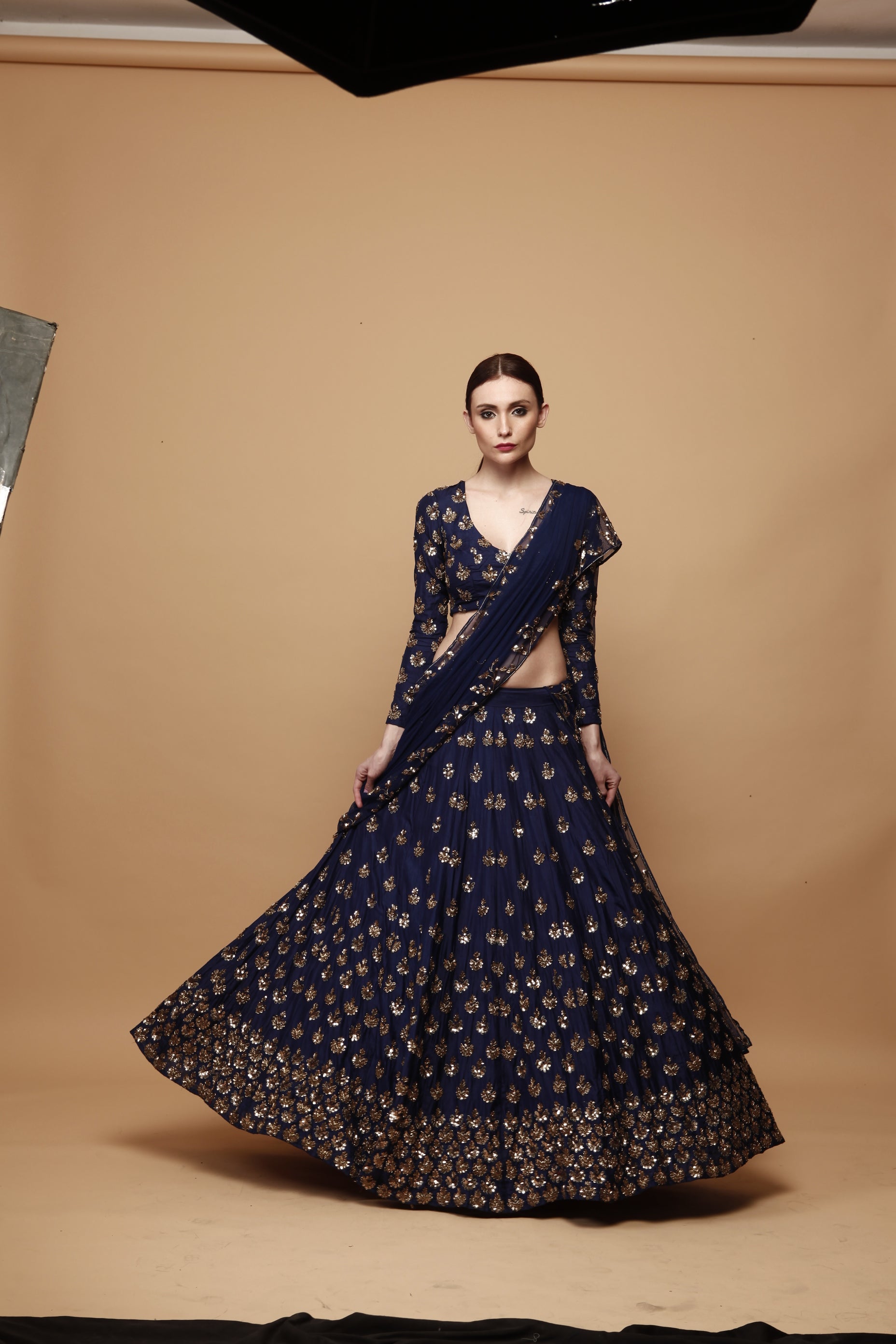 Navy Blue Embroidery Booti Lehenga Set