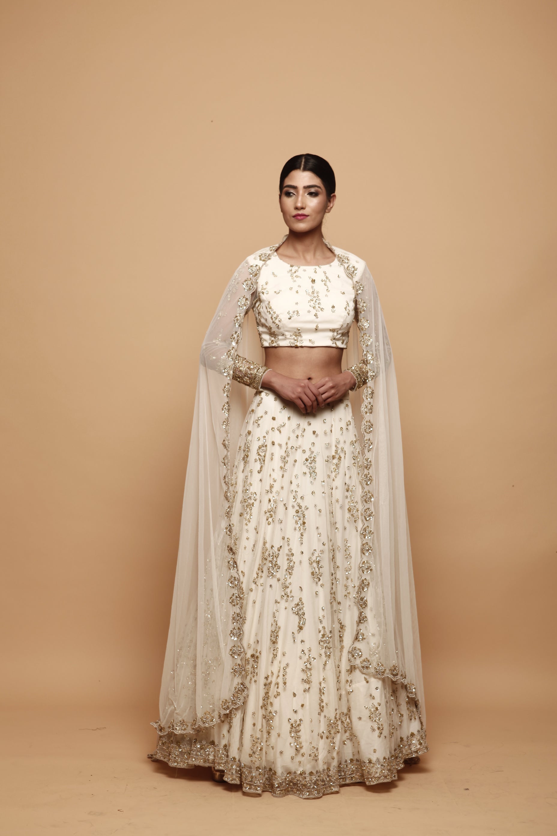White Cluster Lehenga