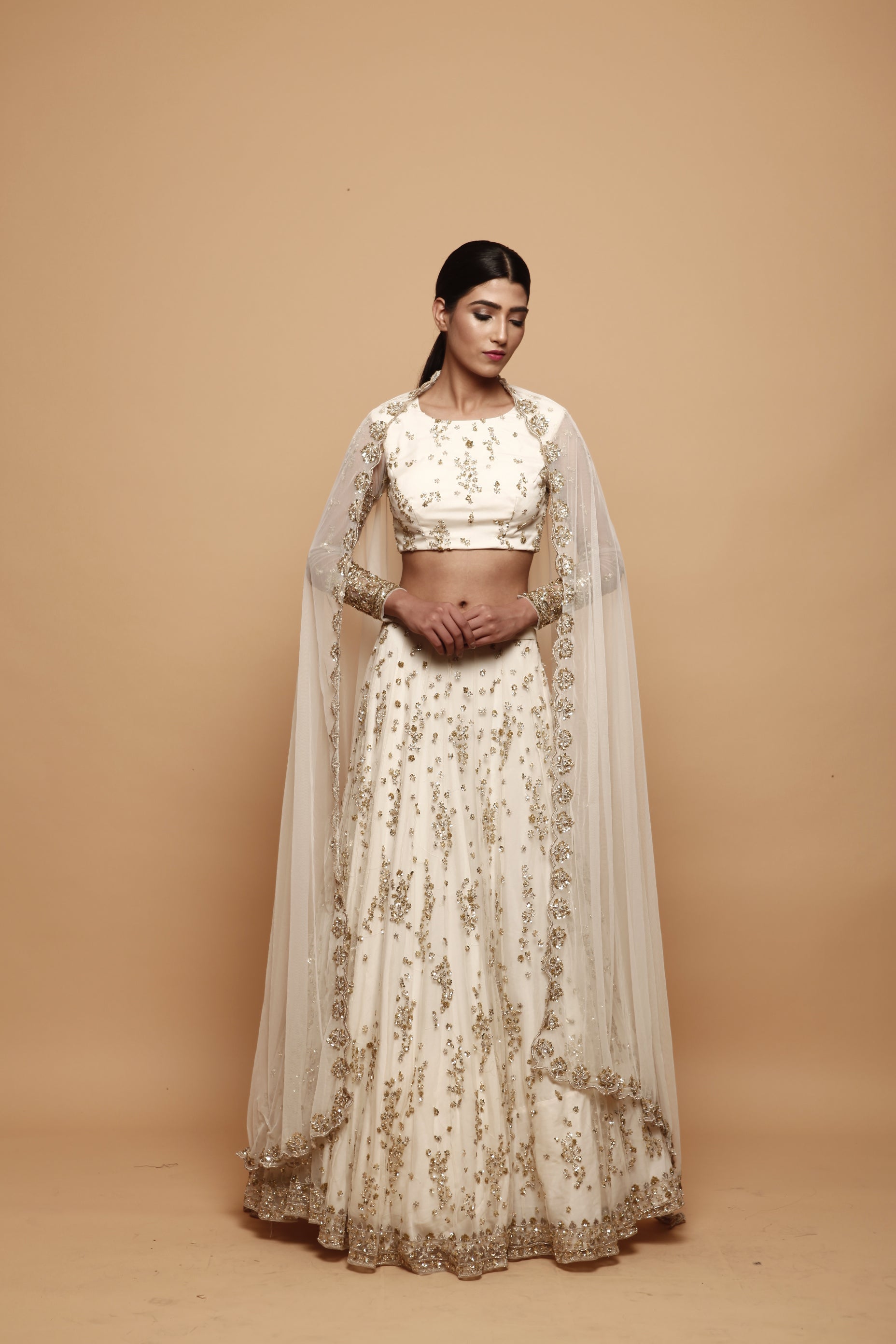 White Cluster Lehenga