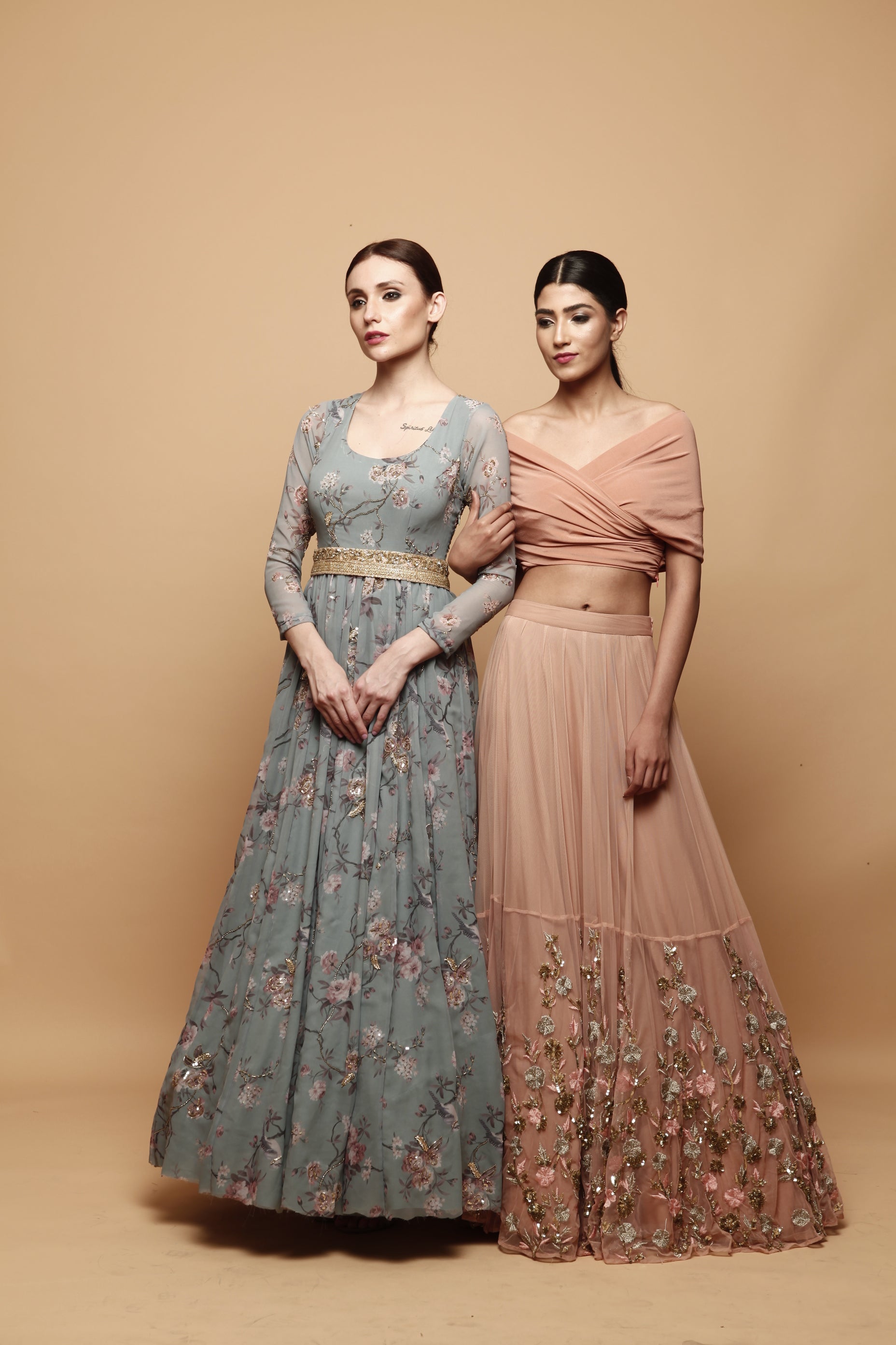 Blue Floral Print Anarkali Gown