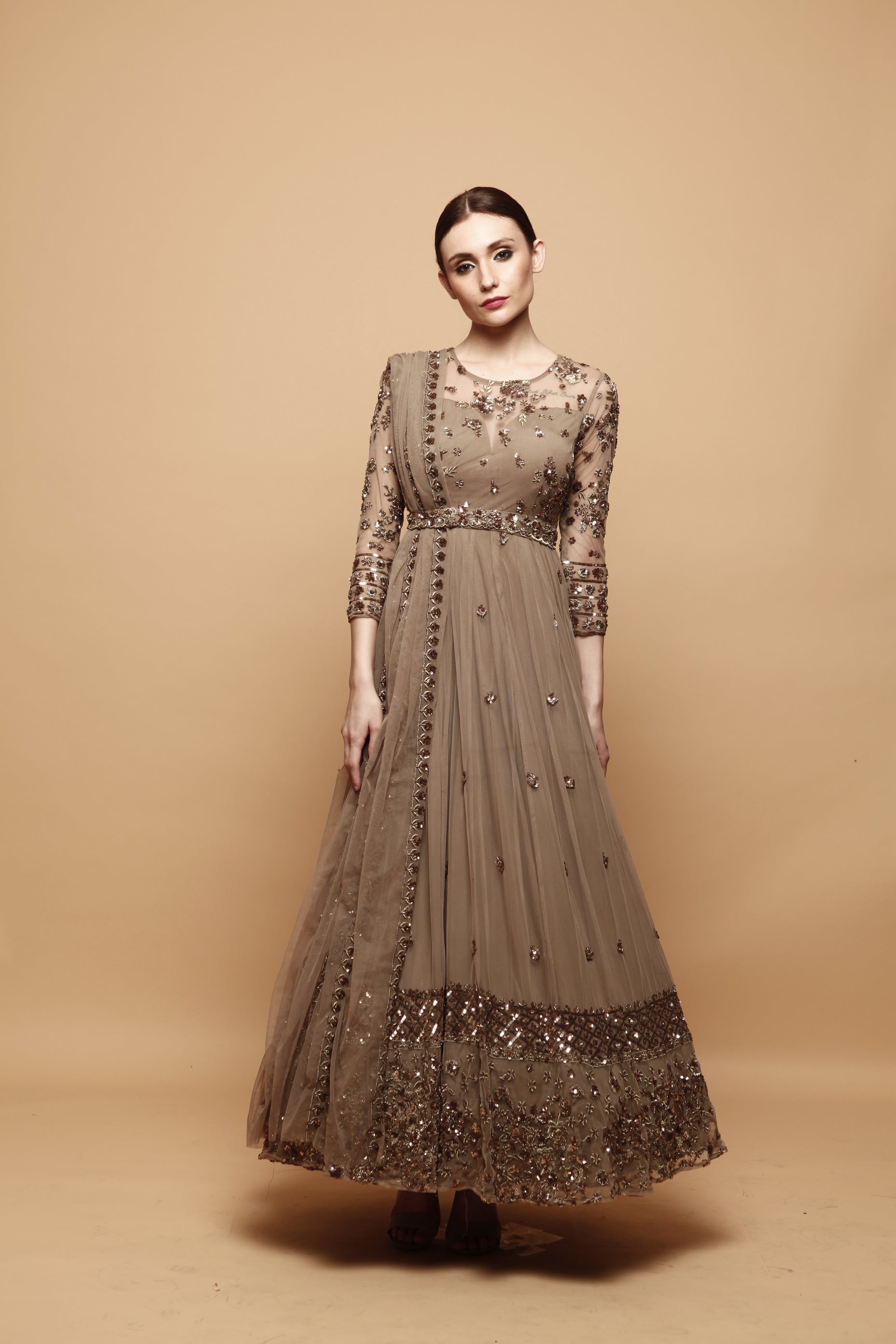 Grey Brown Anarkali