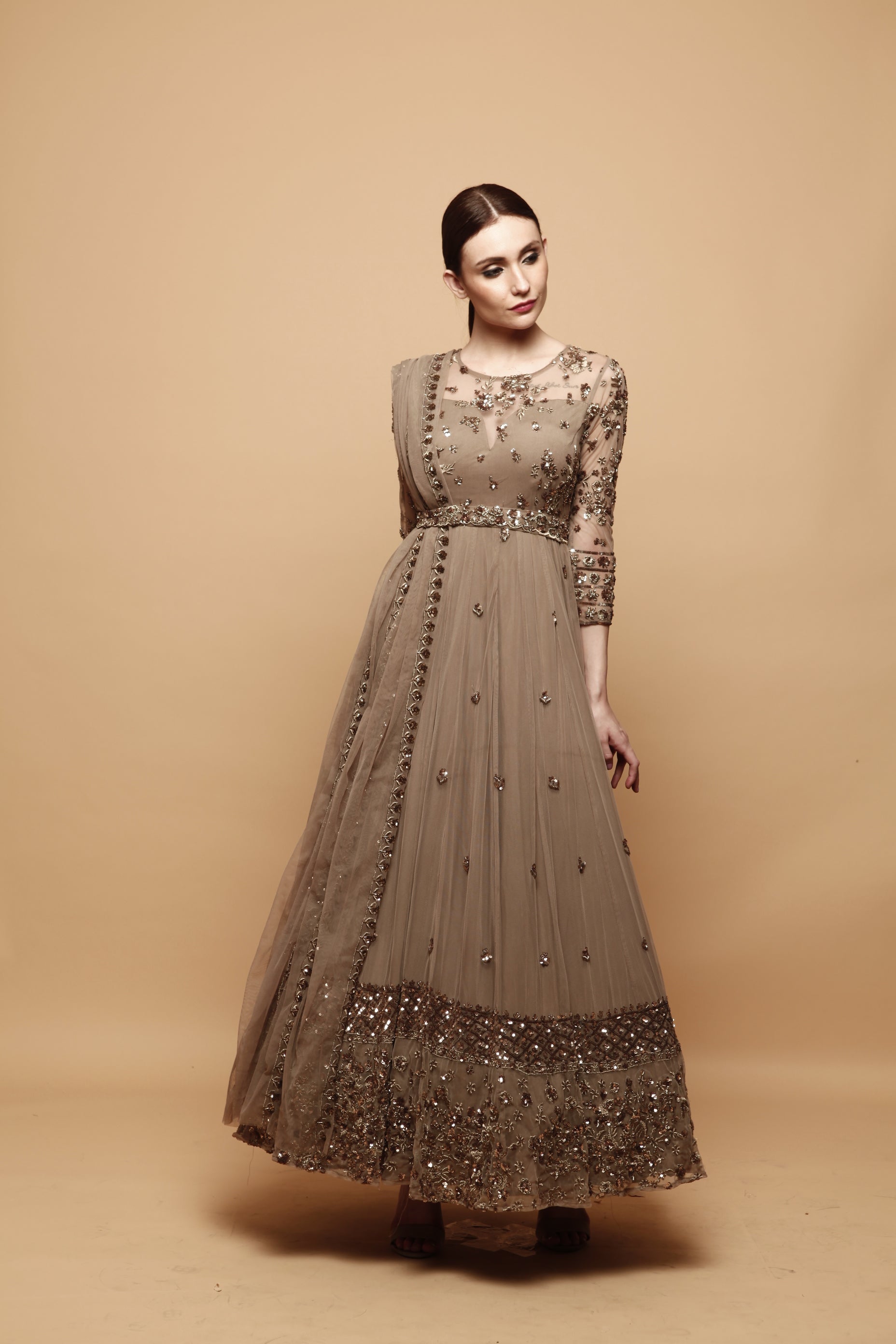 Grey Brown Anarkali
