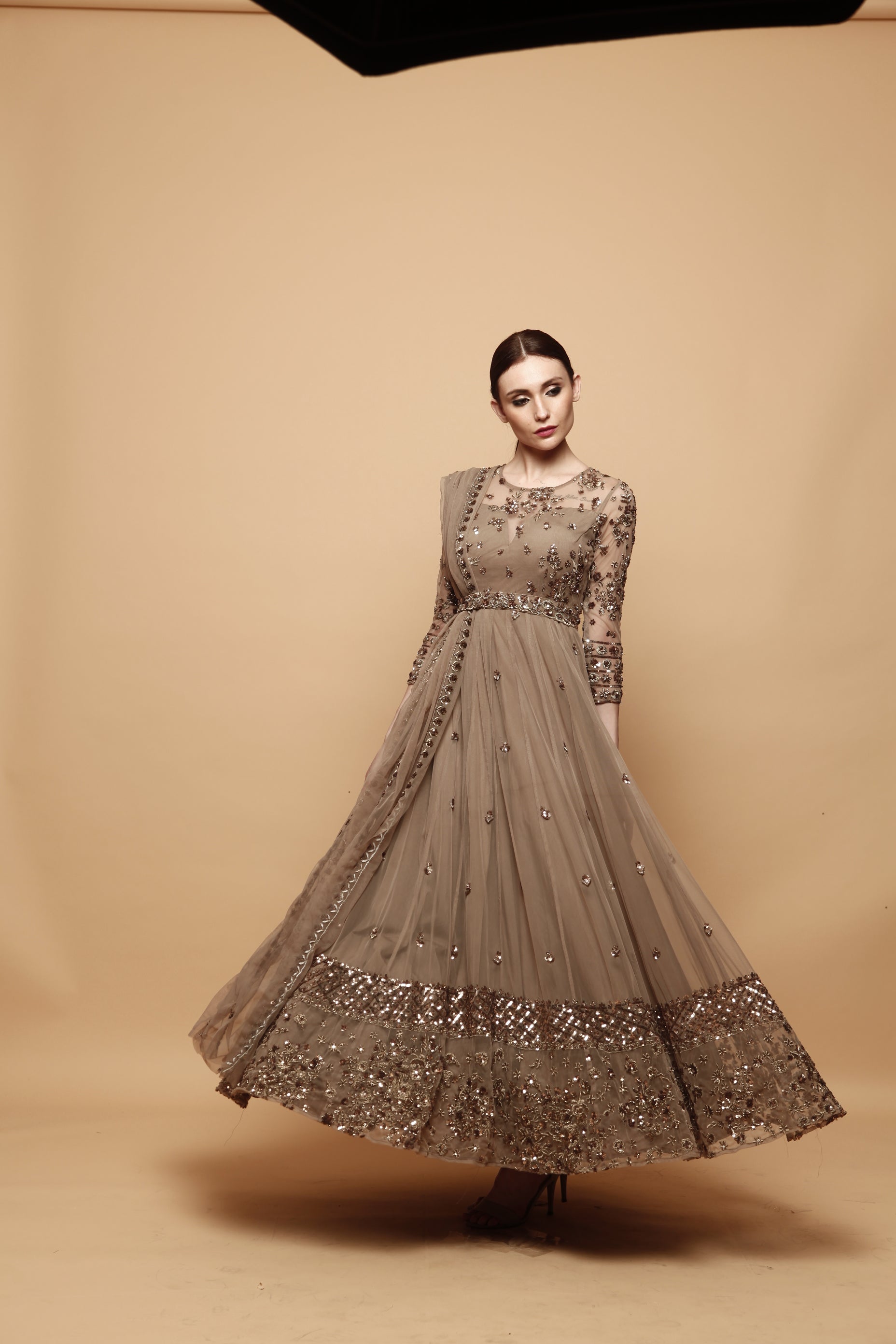 Grey Brown Anarkali