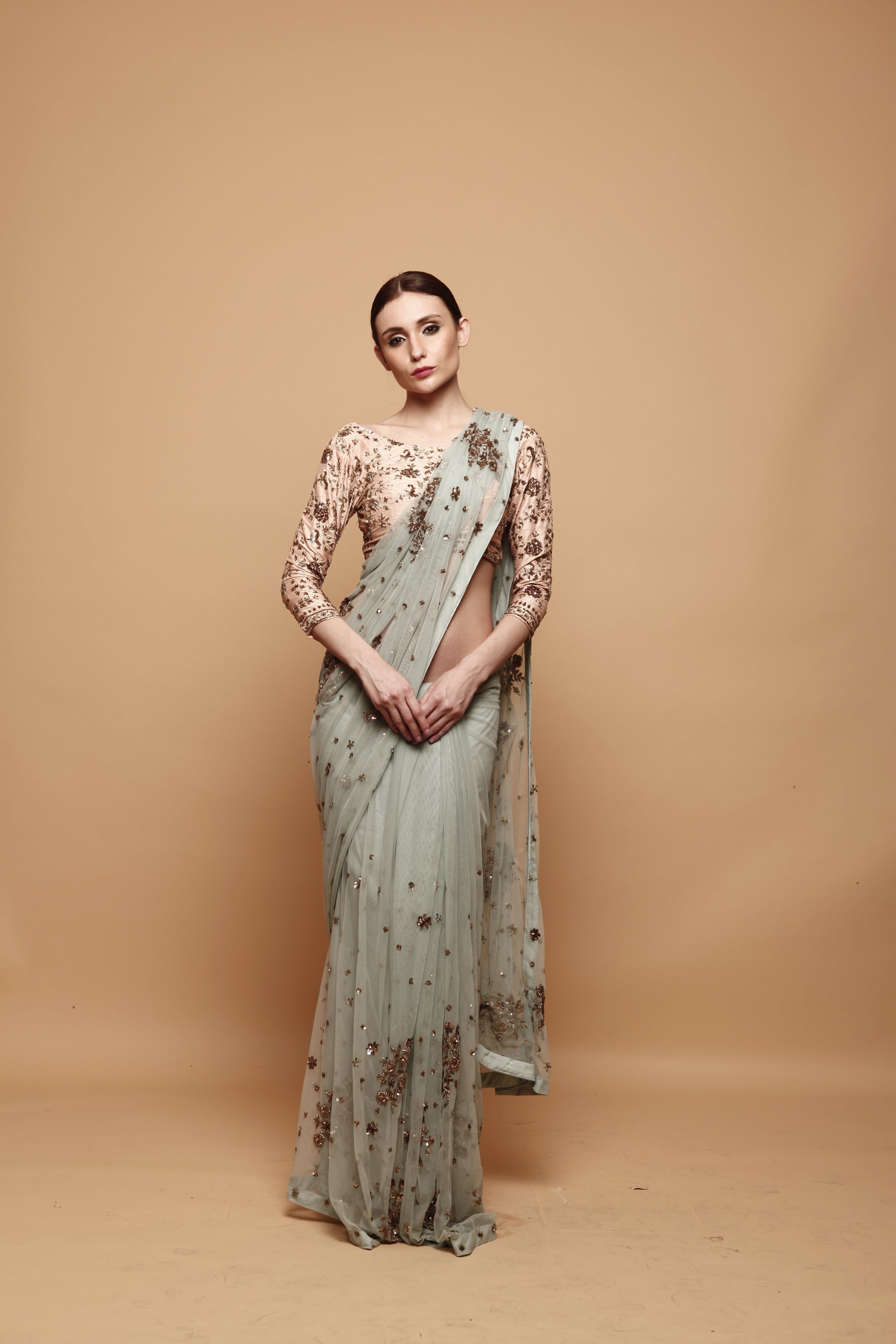 Sky Blue Saree With Pink Blouse