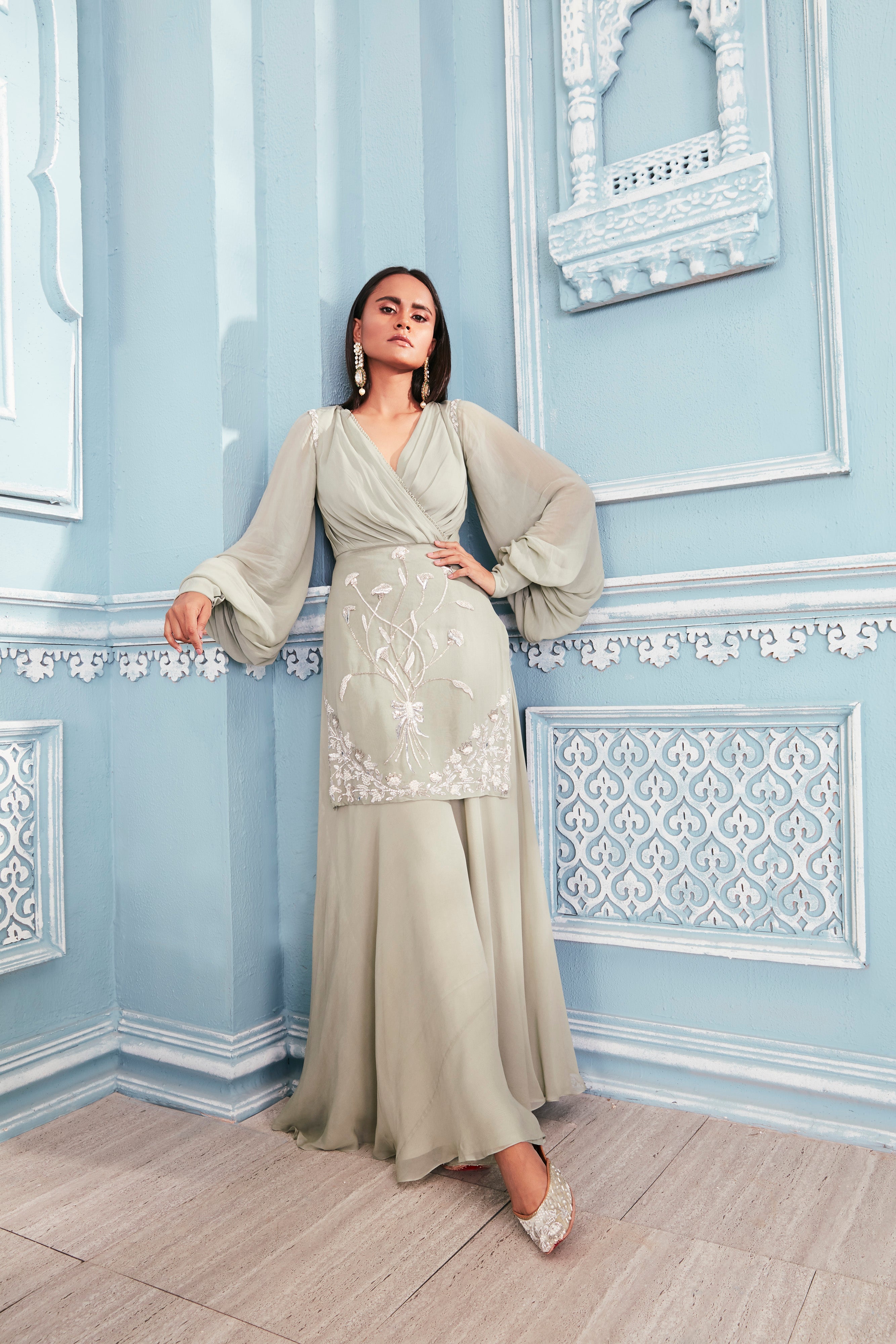 Bathrobe Full Sleeves Shirt And Palazzo Set