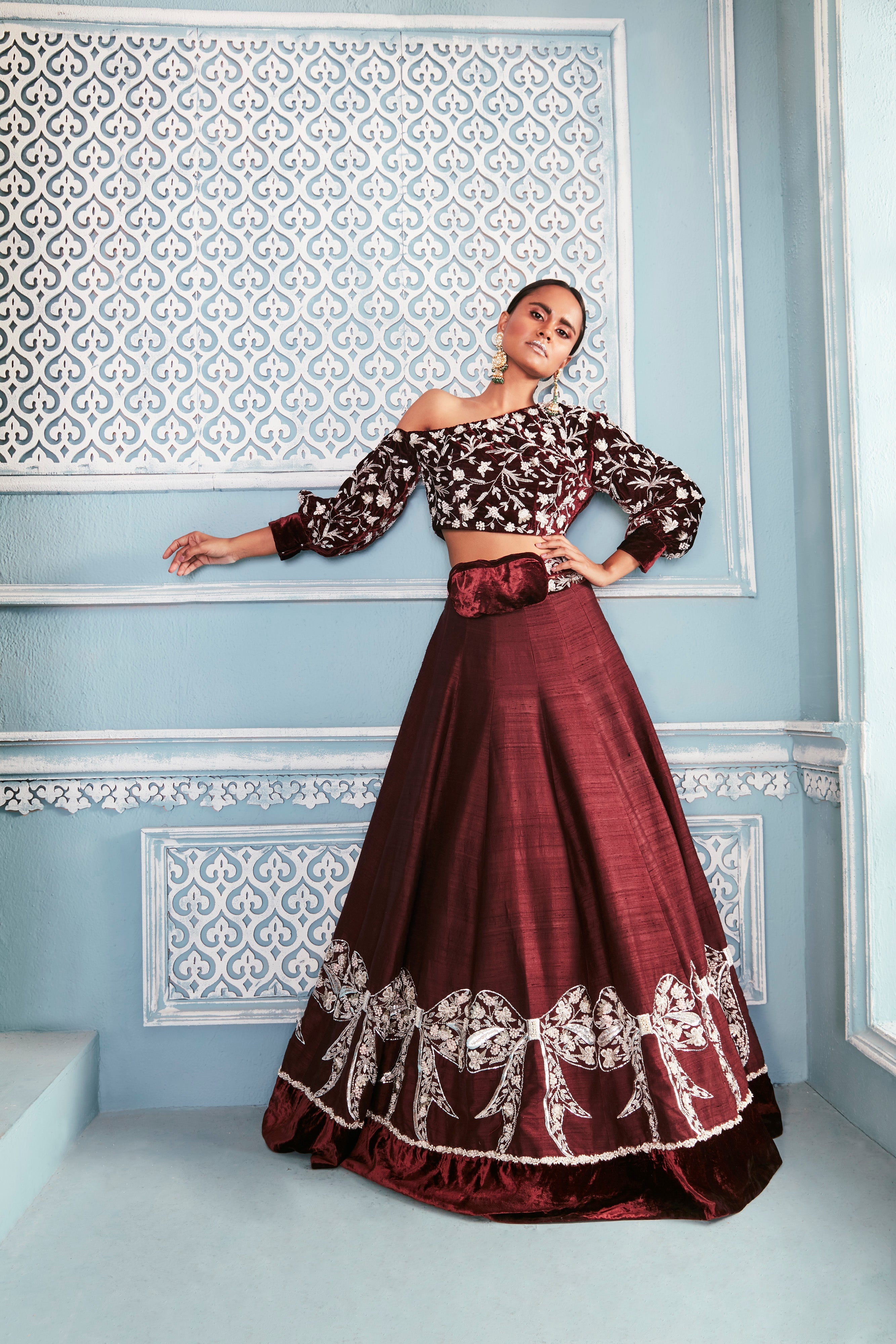 Sweatshirt Blouse With Bow Lehenga Set