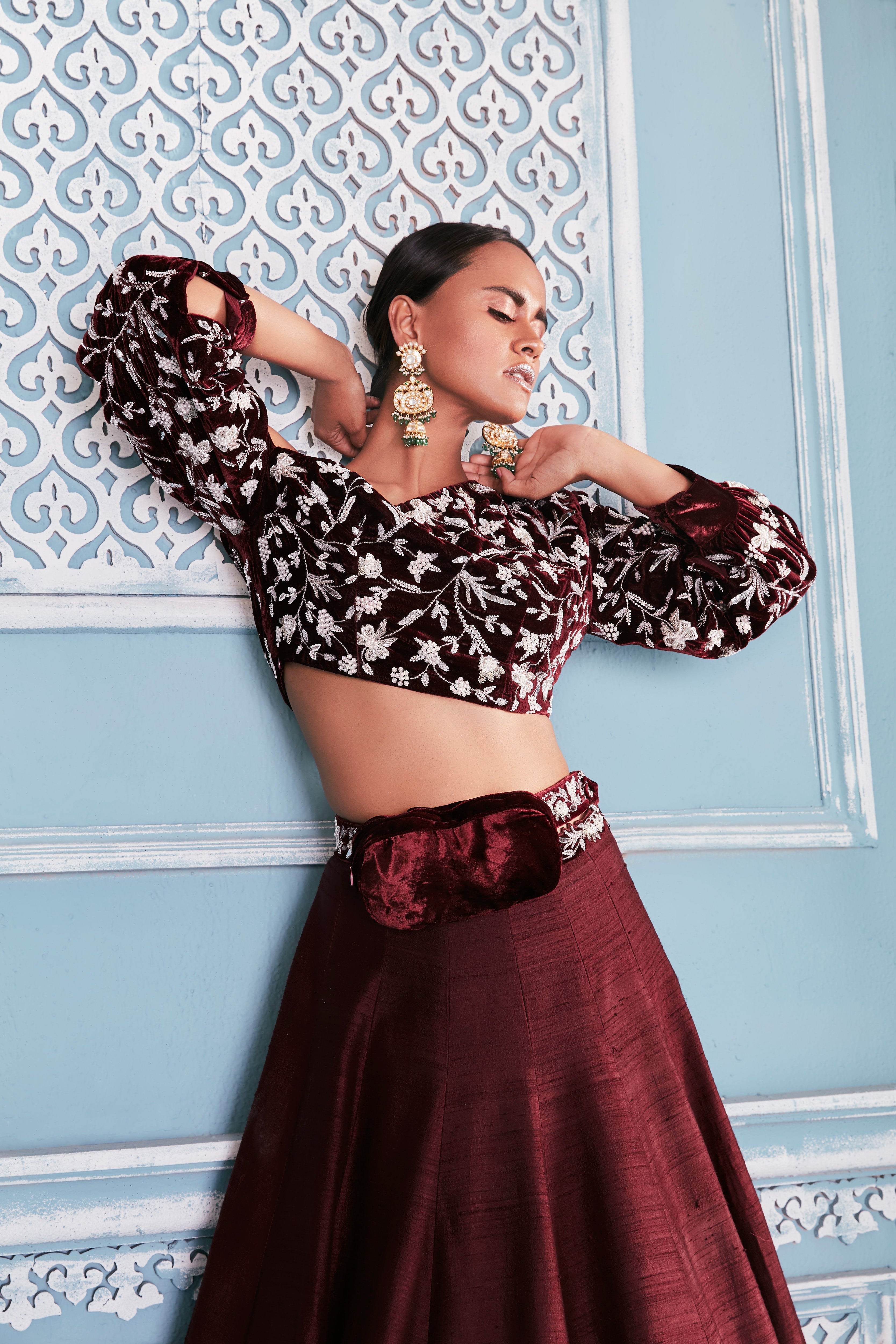 Sweatshirt Blouse With Bow Lehenga Set