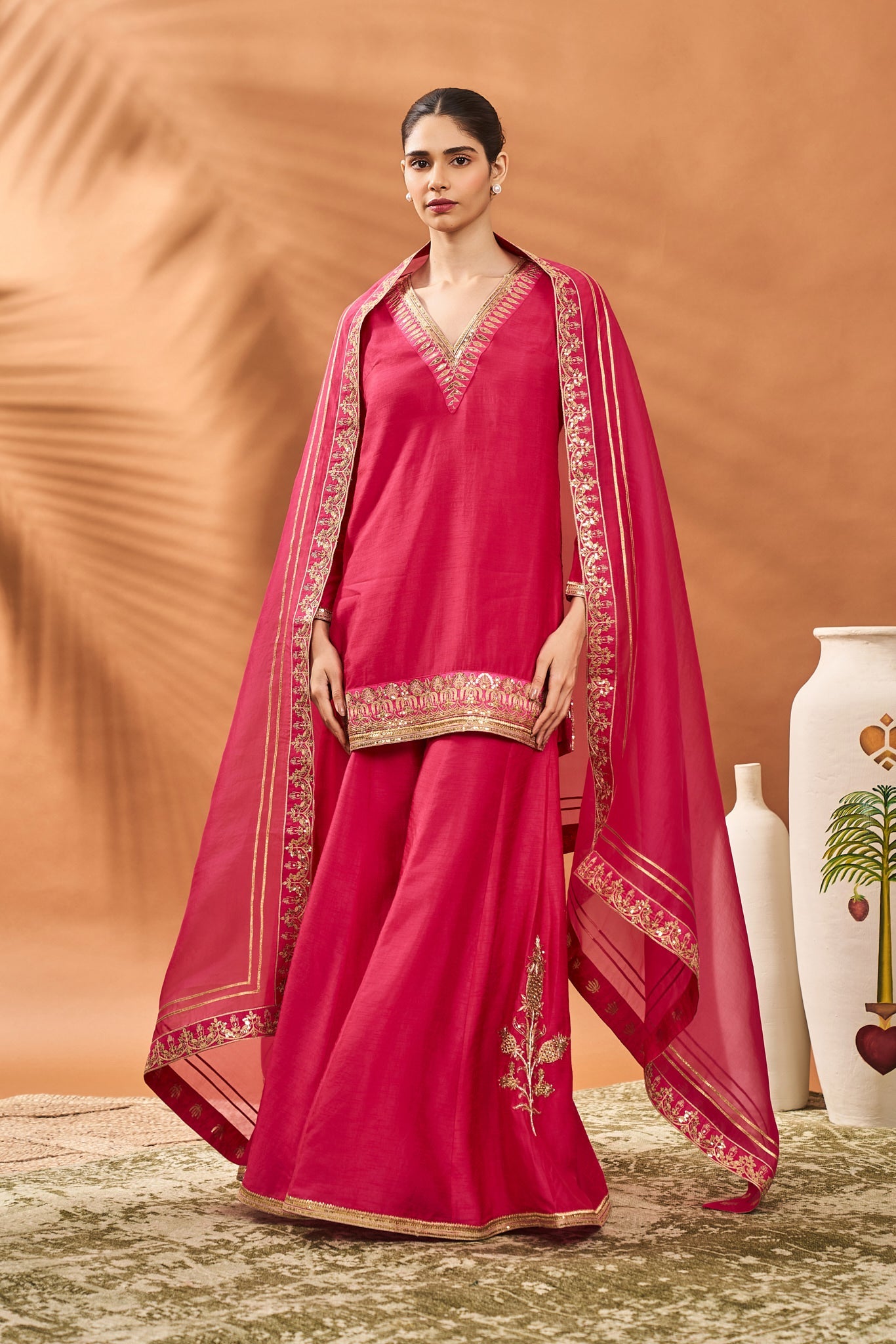 Pink Trikone Sharara Set