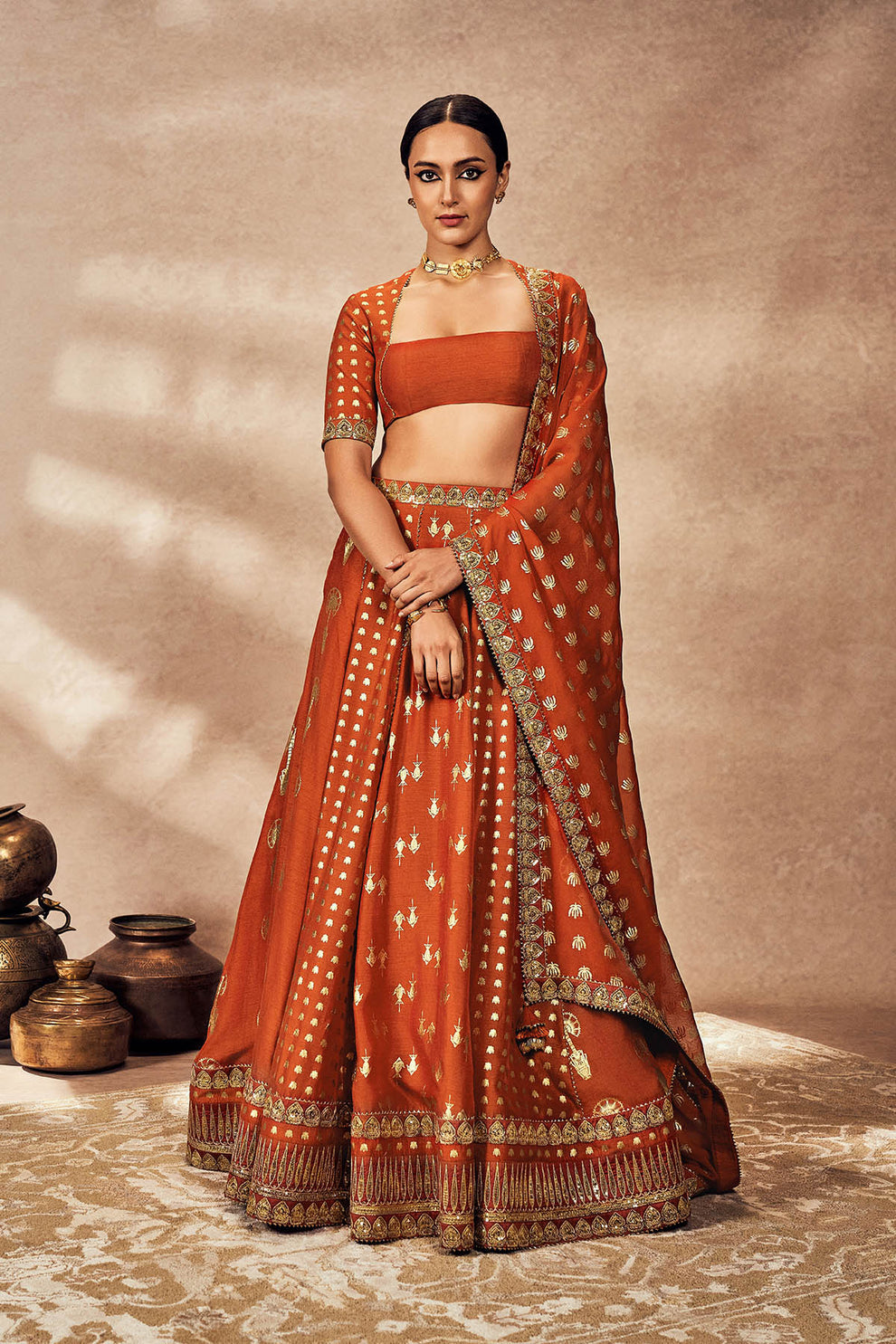 Rust Foil Lehenga Set - Ready To Ship