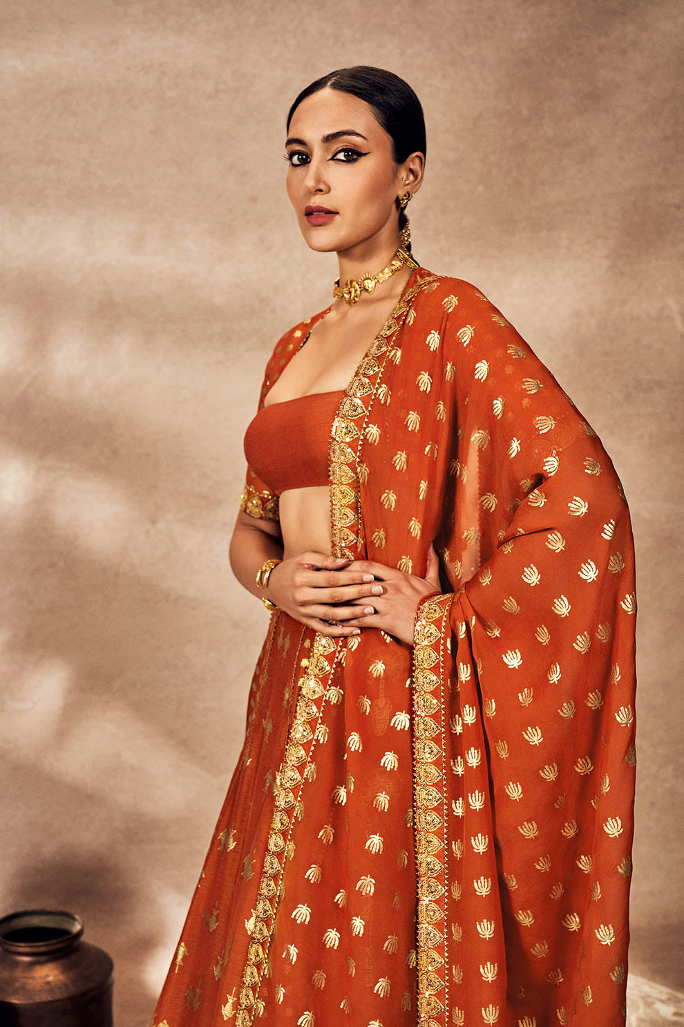 Rust Foil Lehenga Set - Ready To Ship