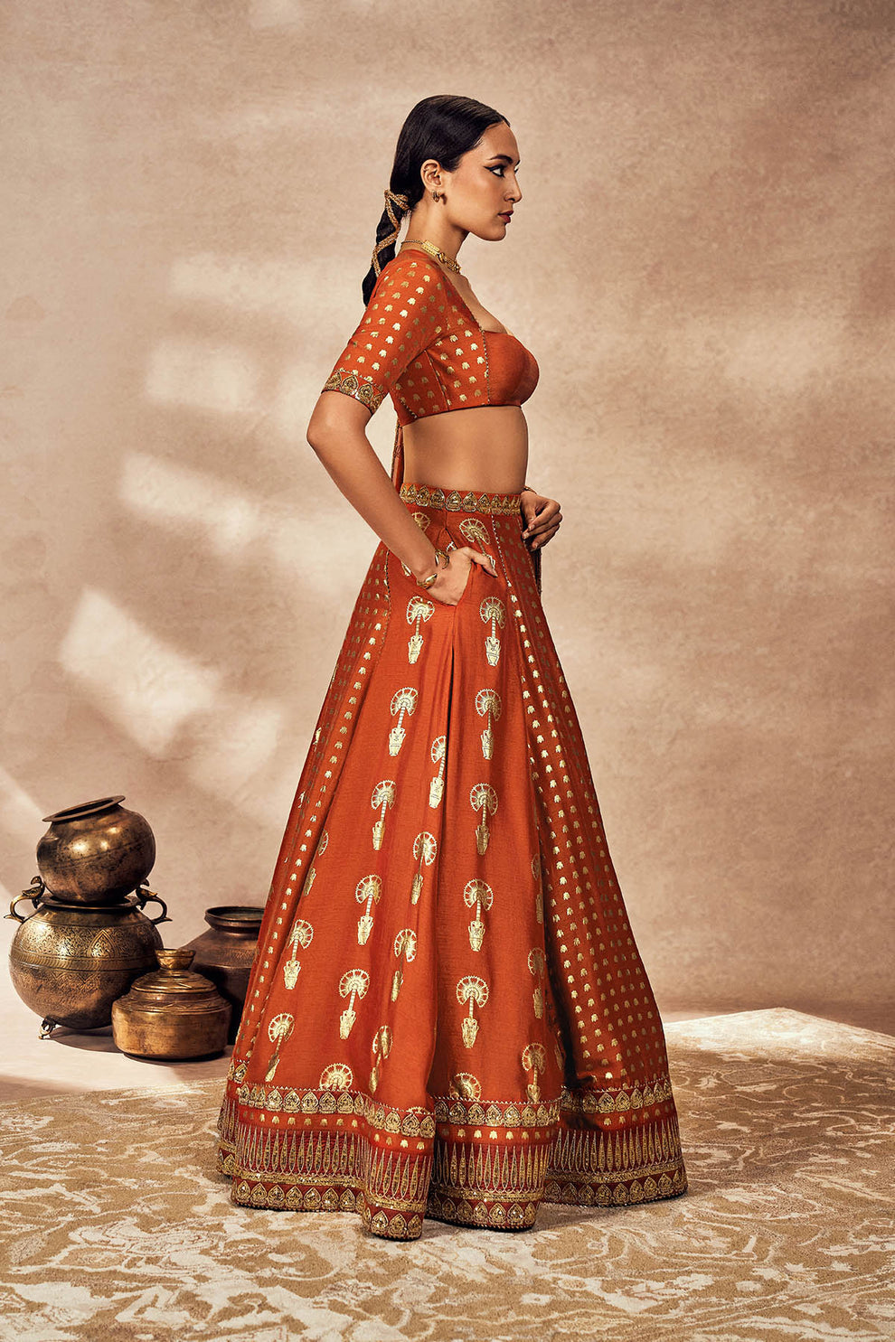 Rust Foil Lehenga Set - Ready To Ship
