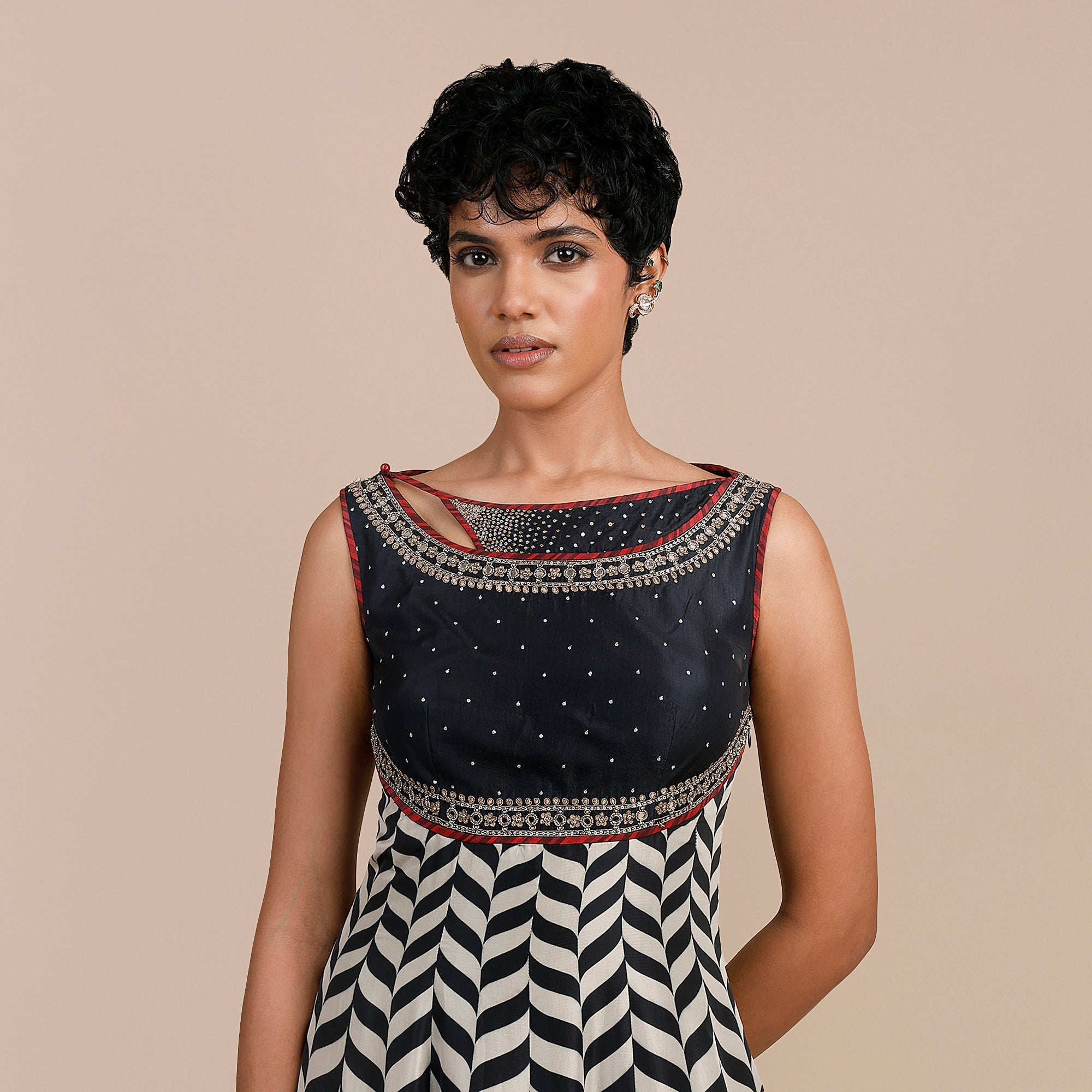 Midnight Blue Chevron Anarkali | SATT