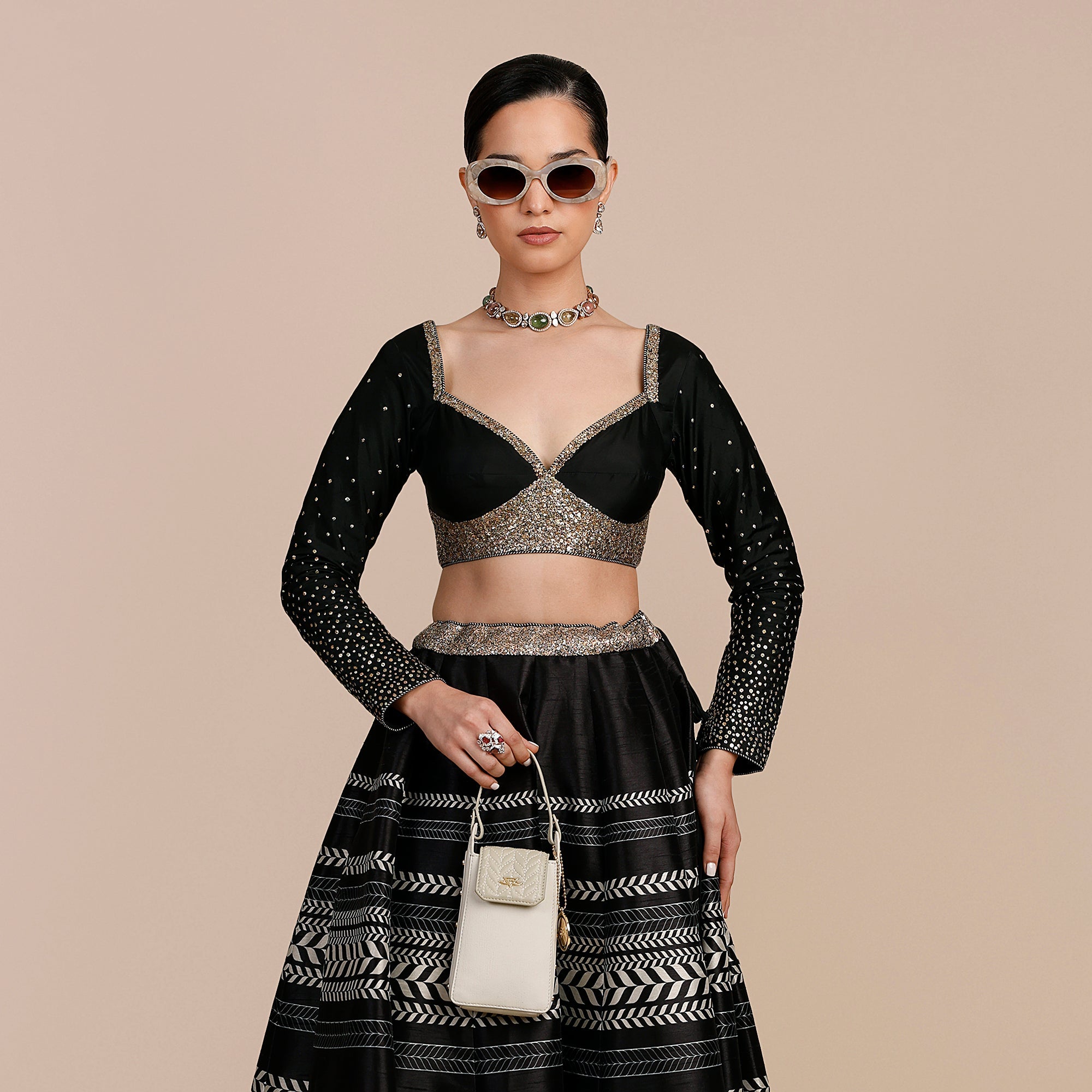 Noir Black Chevron Skirt Set | SATT