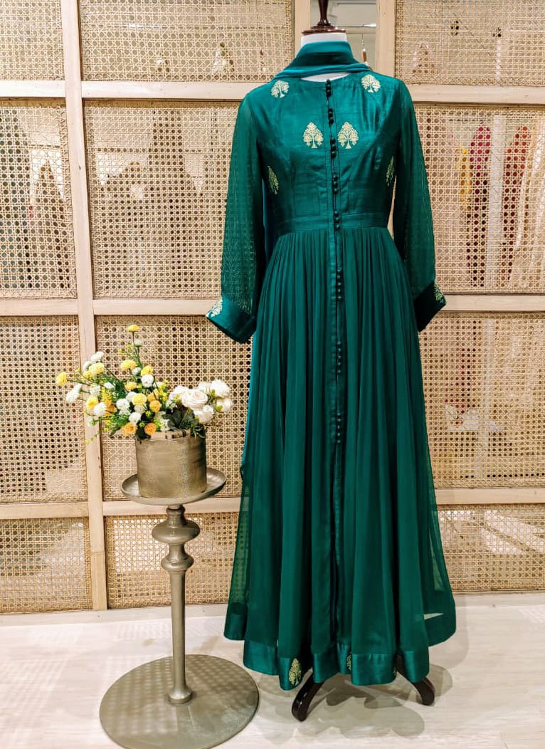 Bottle Green Anarkali Set