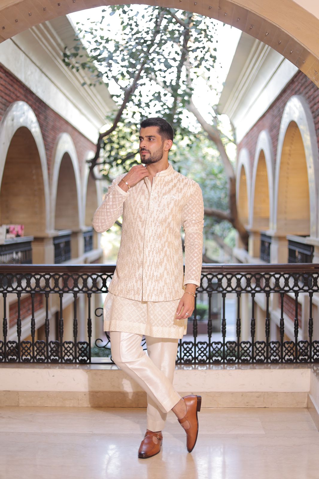 Anvit Oberoi in Ivory gold nehru with kurta