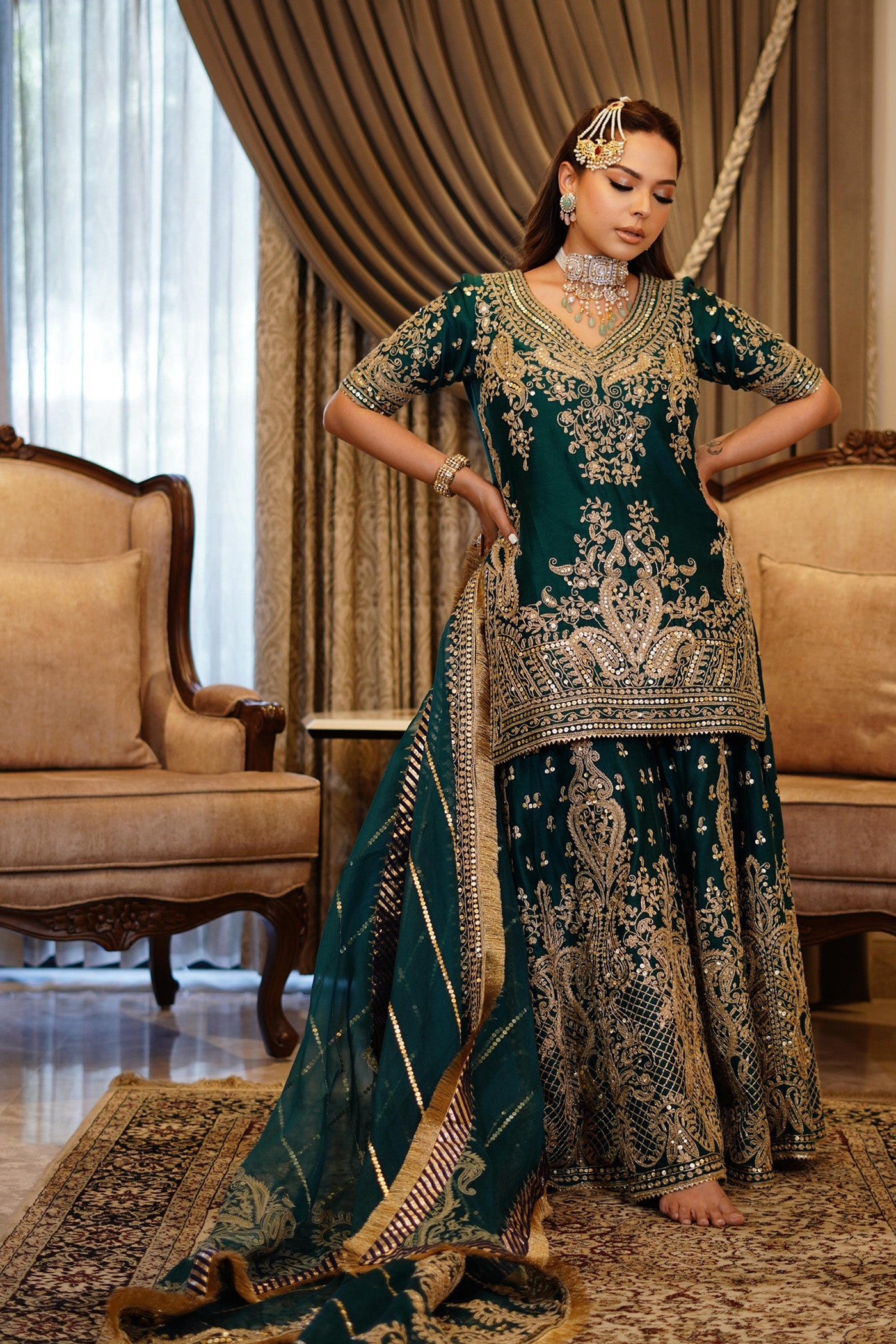 Chandni Girdhar In AAFIYA - EMERALD GREEN SHARARA
