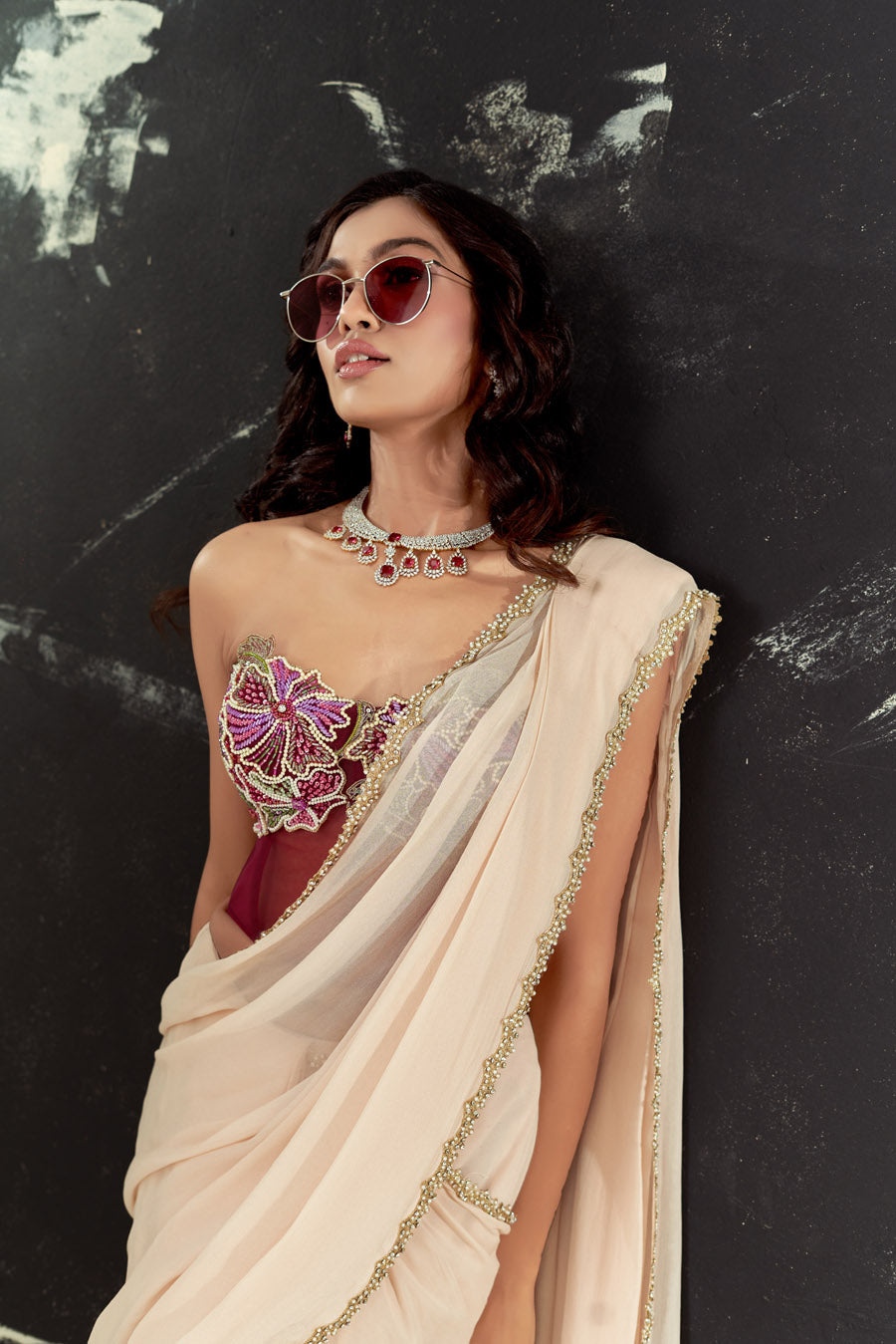Powder Pink Saree and Corset Blouse Set