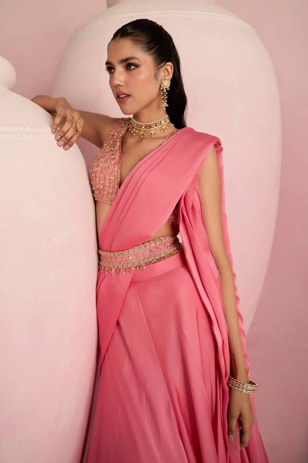 Pop Pink Lehenga Saree