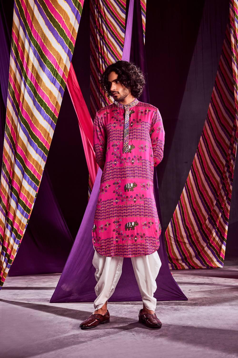 Pink Printed Kurta With Pants