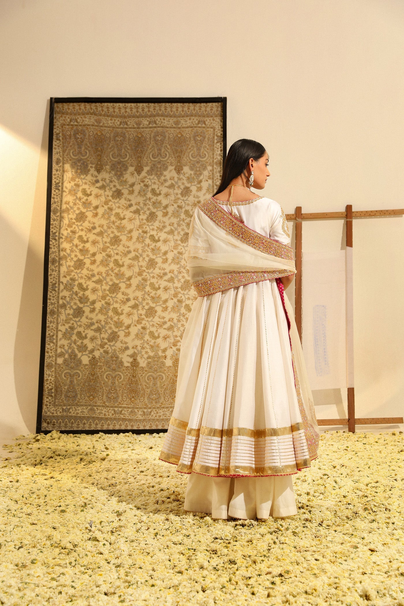 Shaiz - Daisy Ivory Hand Embroidered Anarkali with Skirt and Dupatta