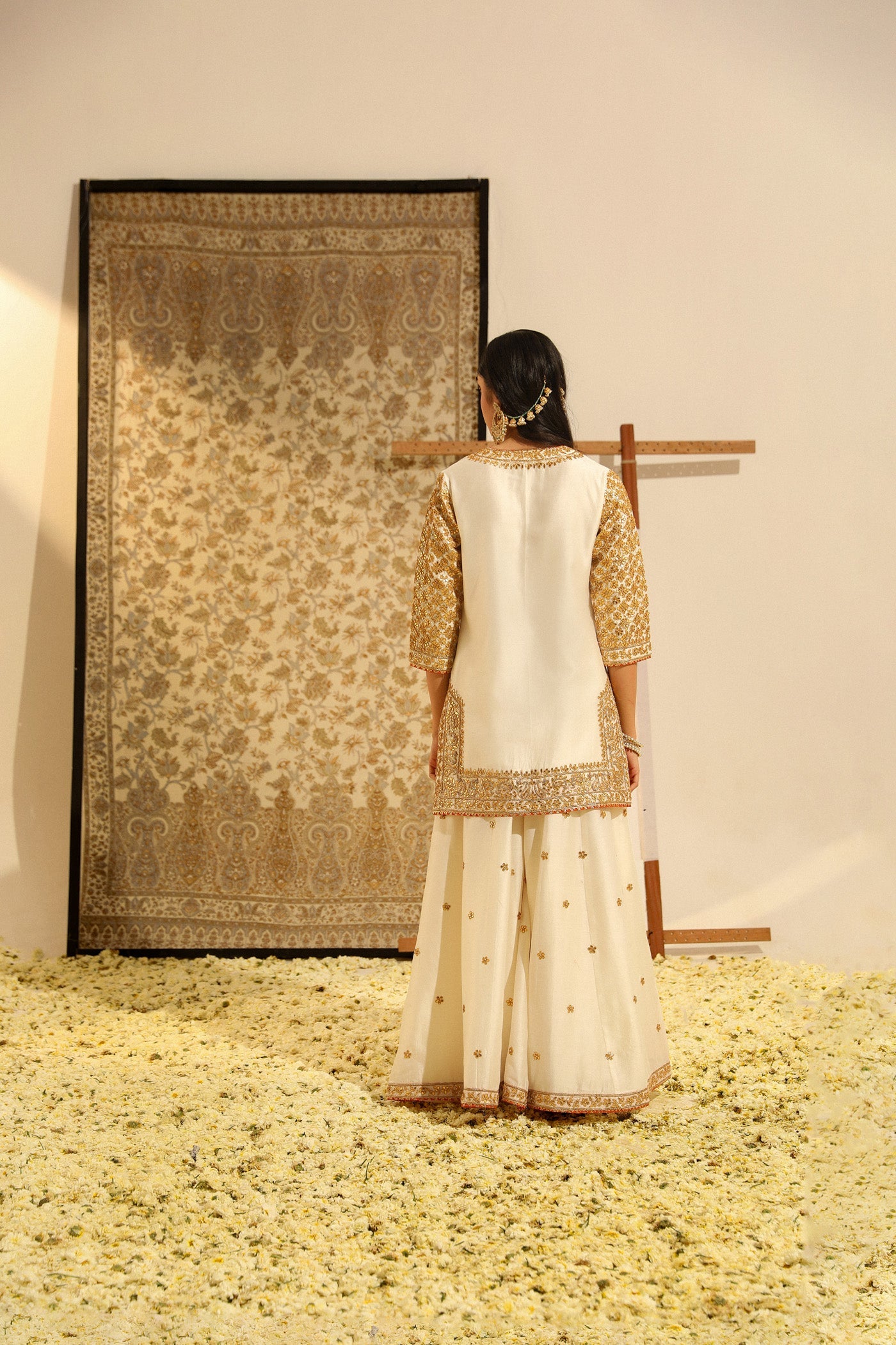 Shadaab - Daisy Ivory Hand Embroidered Kurta with Sharara and Odhni